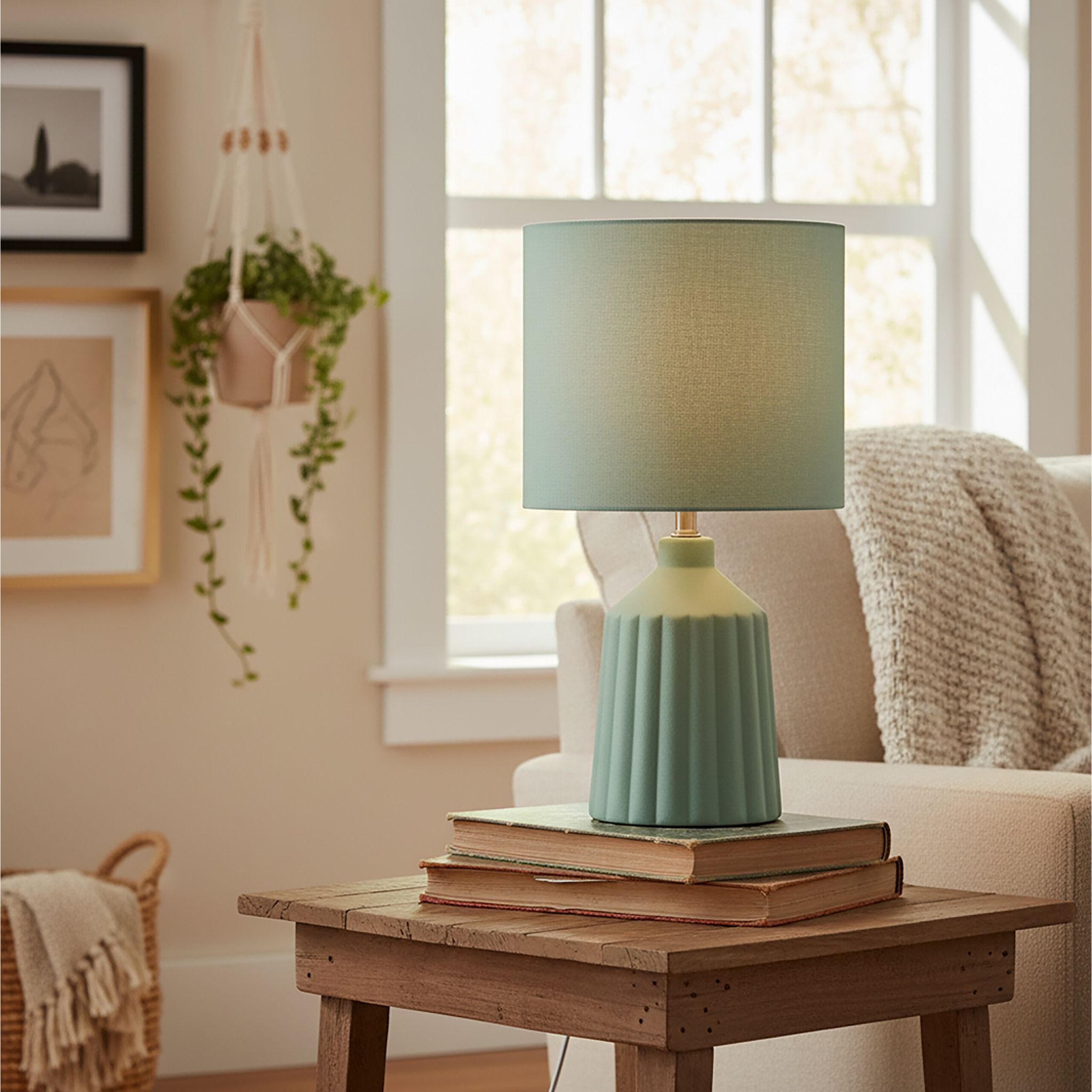 Tischlampe mit Keramiksockel Grün von Relaxdays