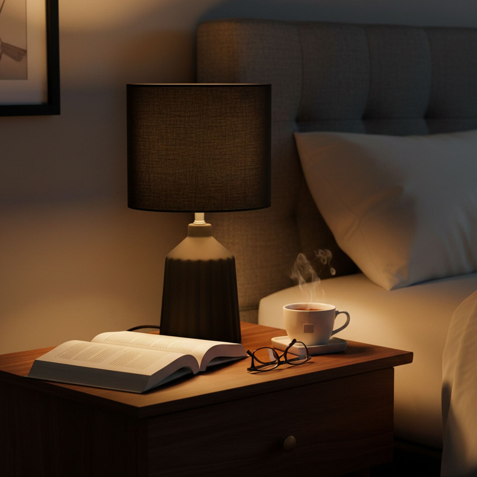Tischlampe mit Keramiksockel Schwarz von Relaxdays