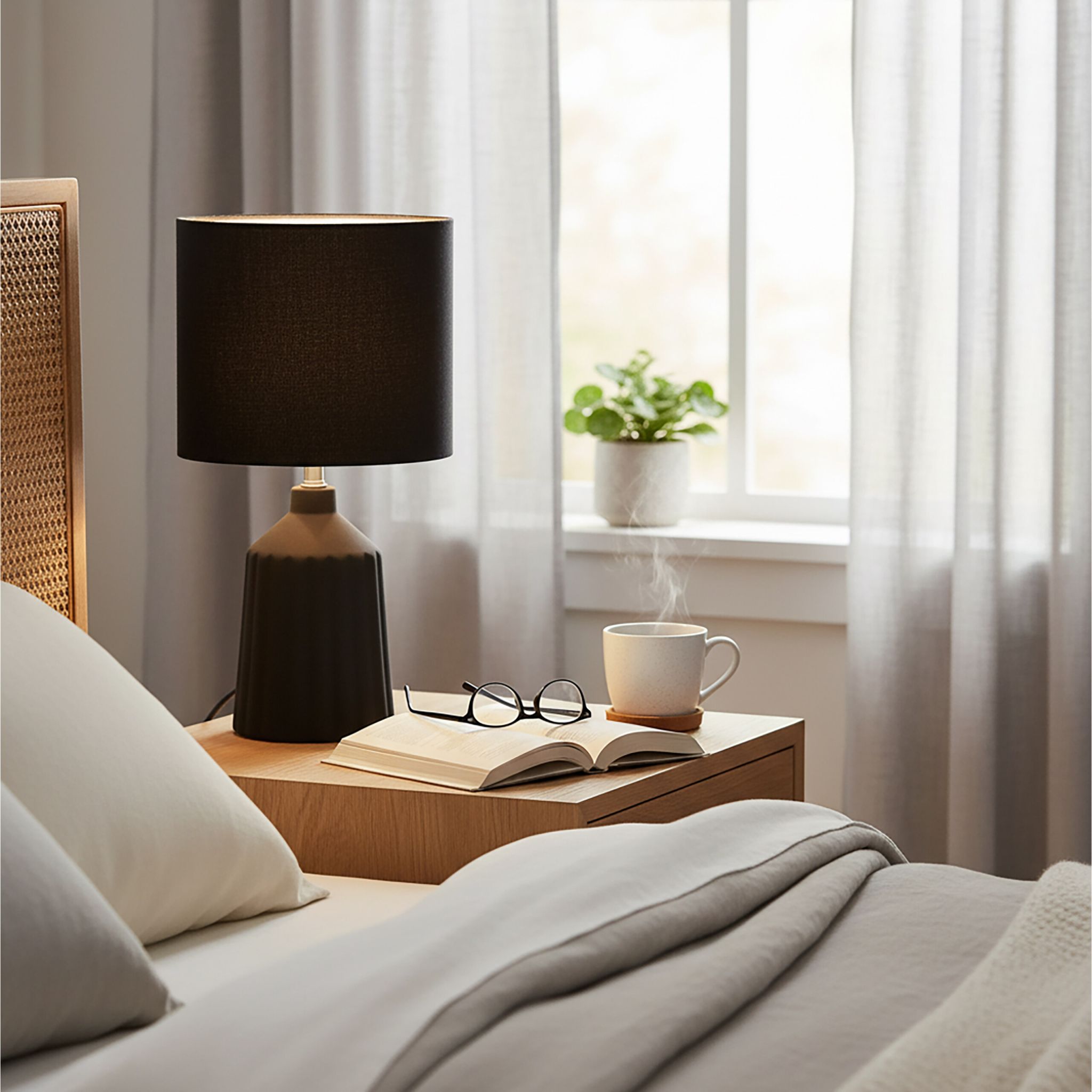 Tischlampe mit Keramiksockel Schwarz von Relaxdays