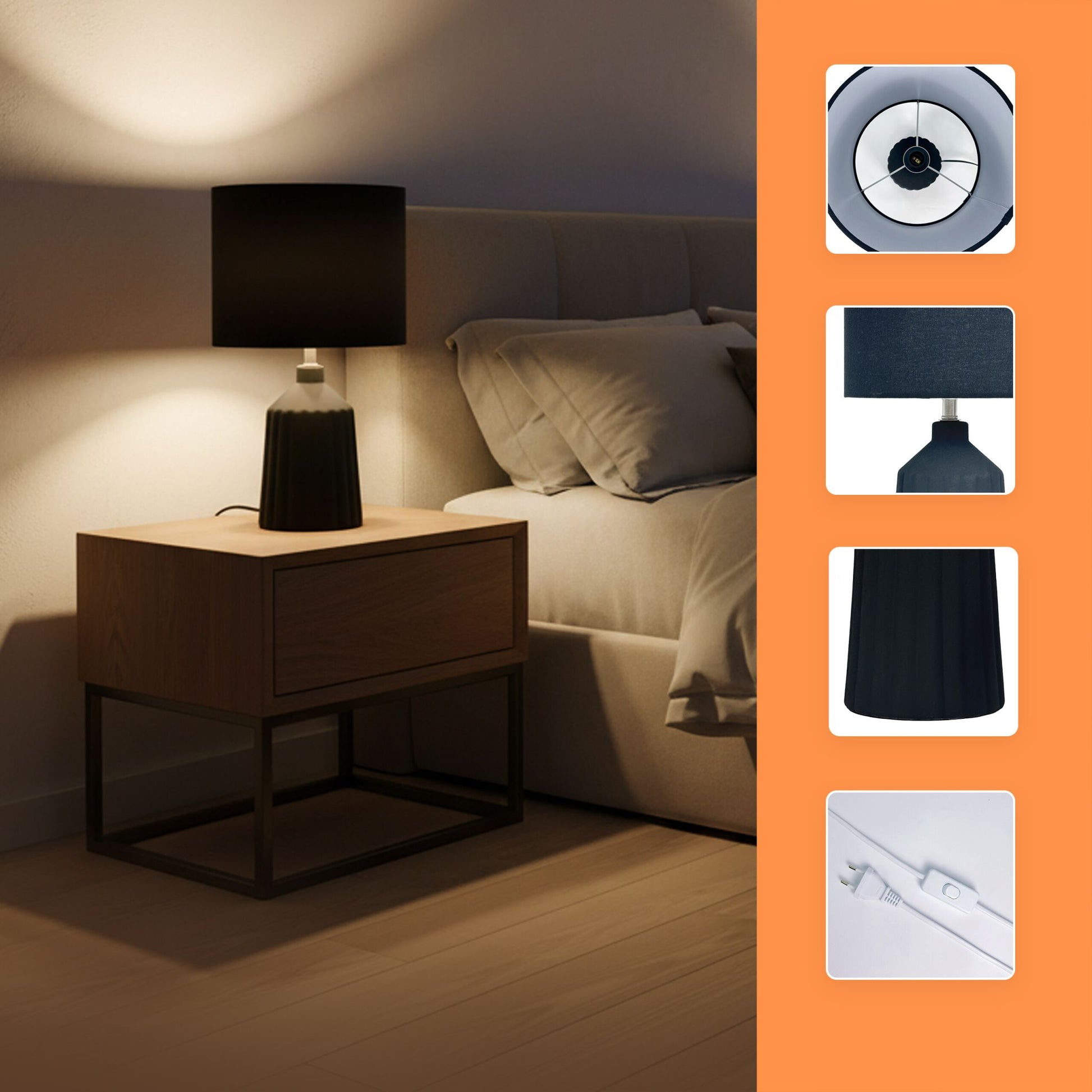 Tischlampe mit Keramiksockel Schwarz von Relaxdays