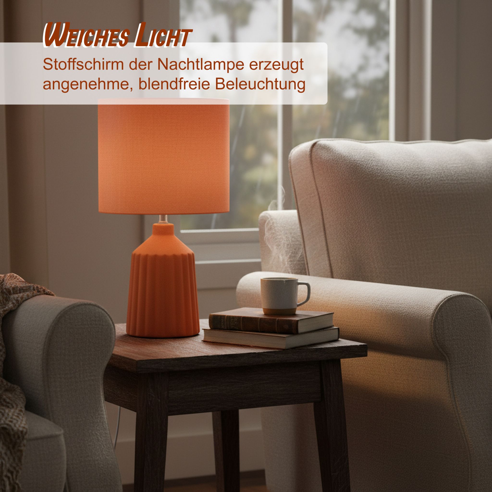 Tischlampe mit Keramiksockel Orange von Relaxdays