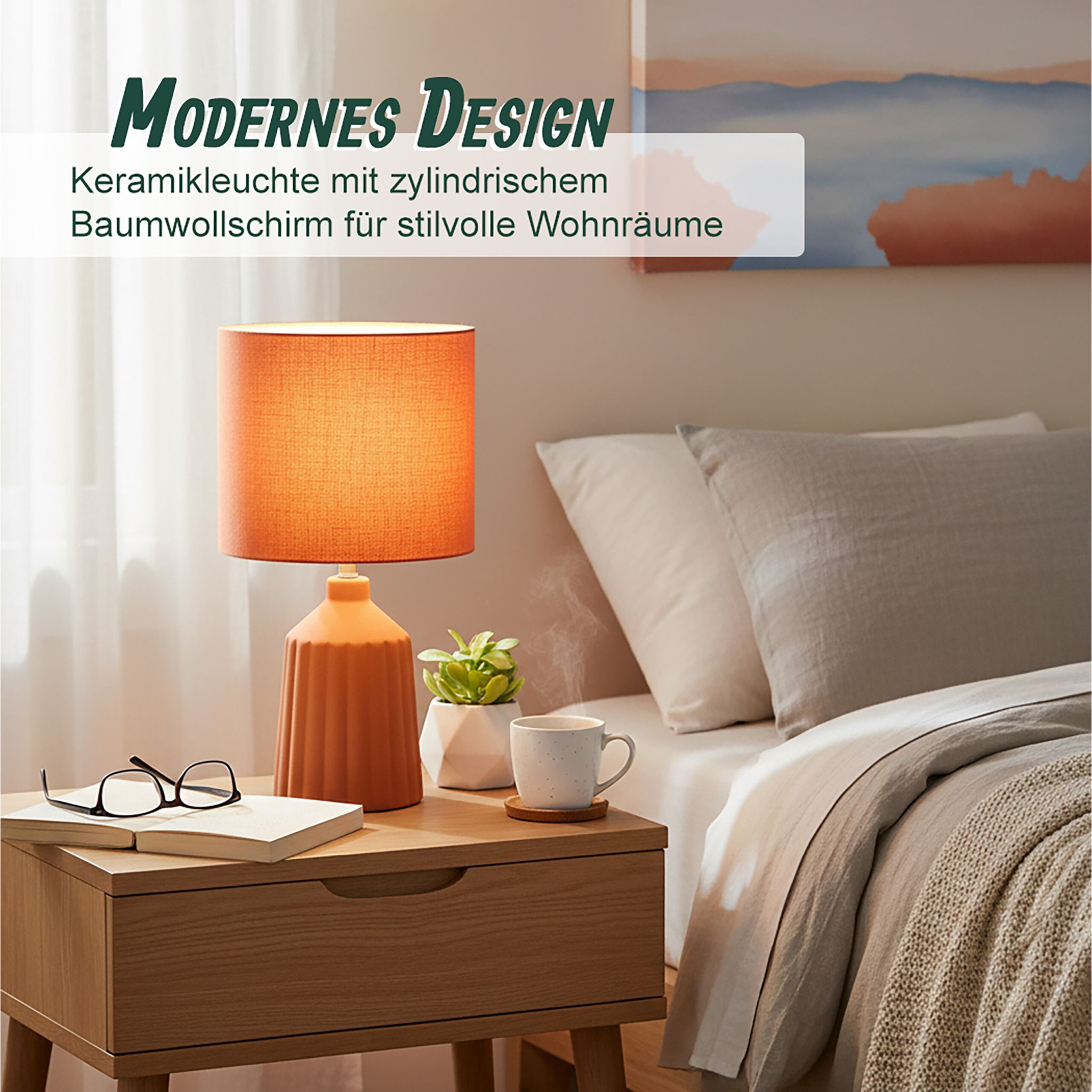 Tischlampe mit Keramiksockel Orange von Relaxdays
