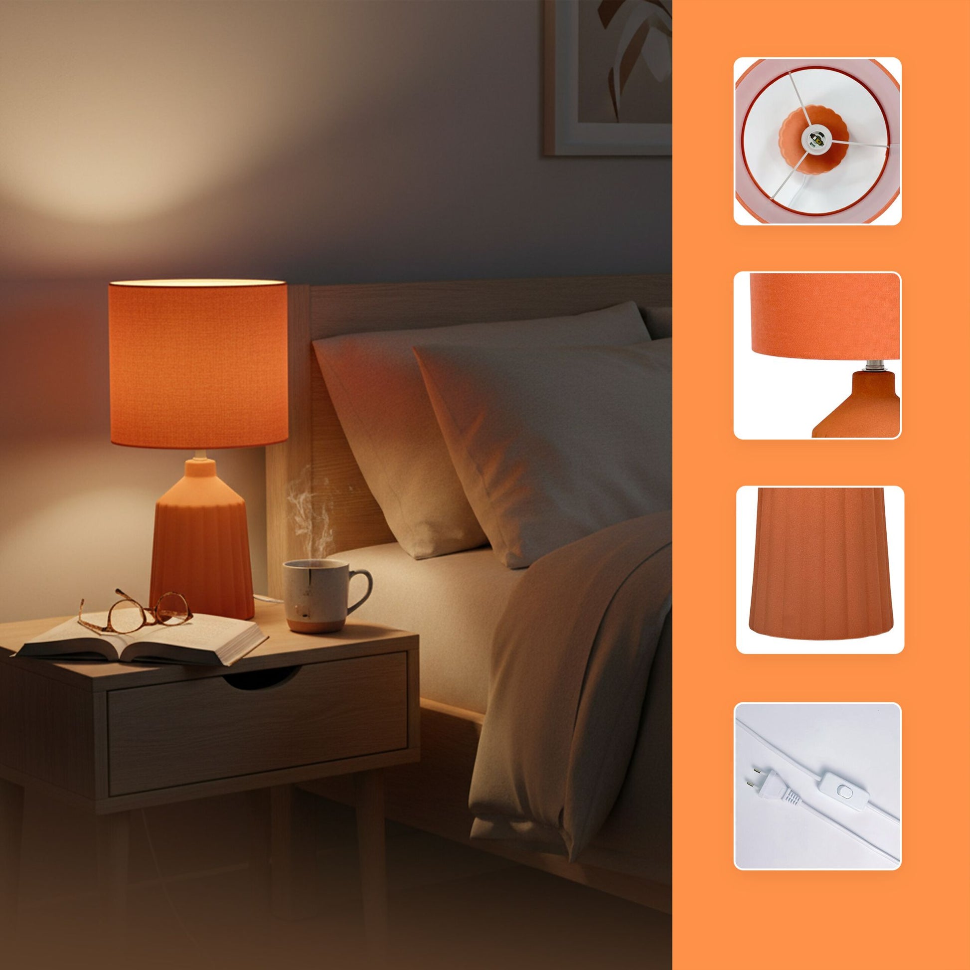 Tischlampe mit Keramiksockel Orange von Relaxdays