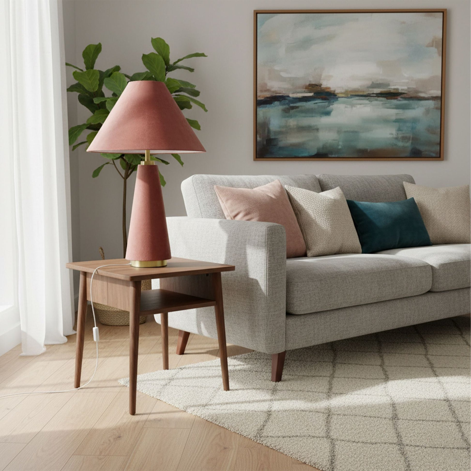 Tischlampe mit Samtschirm Gold-Rosa von Relaxdays