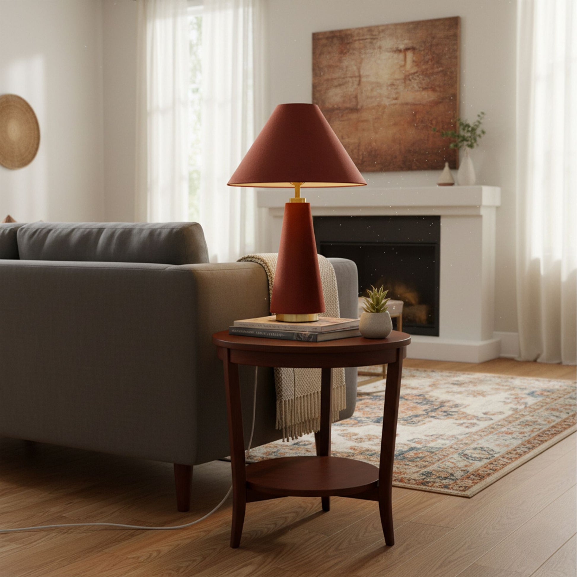 Tischlampe mit Samtschirm Dunkelrot-Gold von Relaxdays