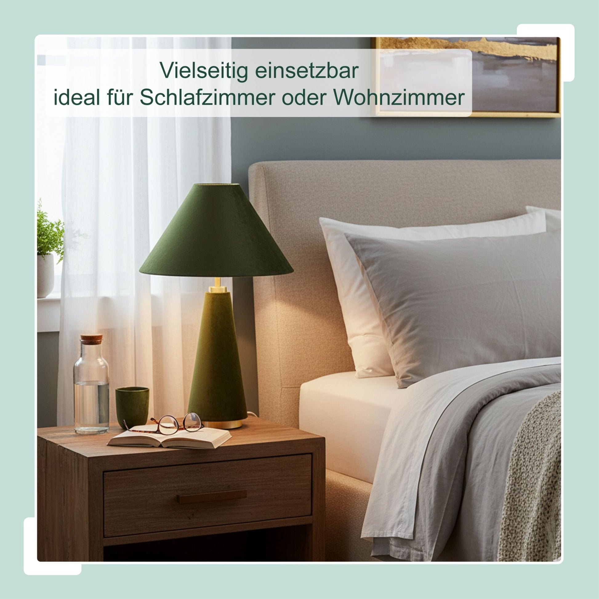 Tischlampe mit Samtschirm Gold-Grün von Relaxdays
