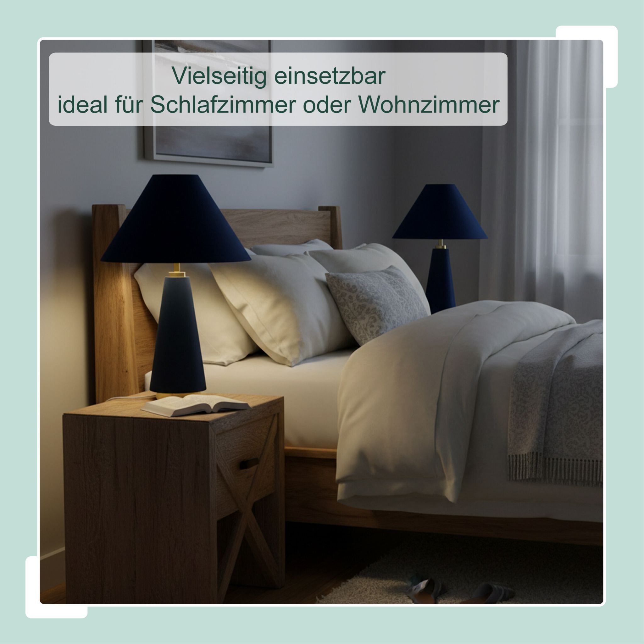 Tischlampe mit Samtschirm Dunkelblau-Gold von Relaxdays