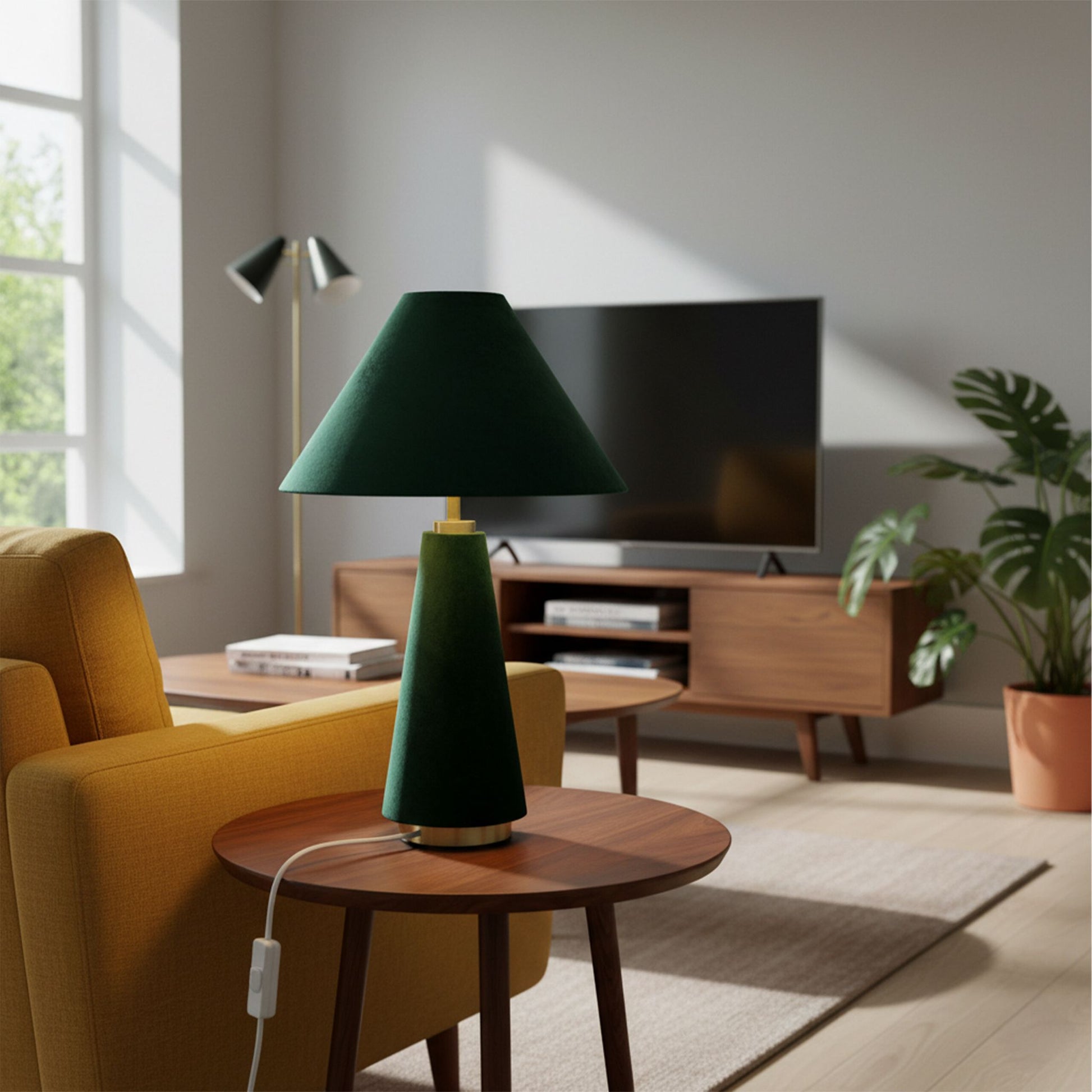 Tischlampe mit Samtschirm Dunkelgrün-Gold von Relaxdays