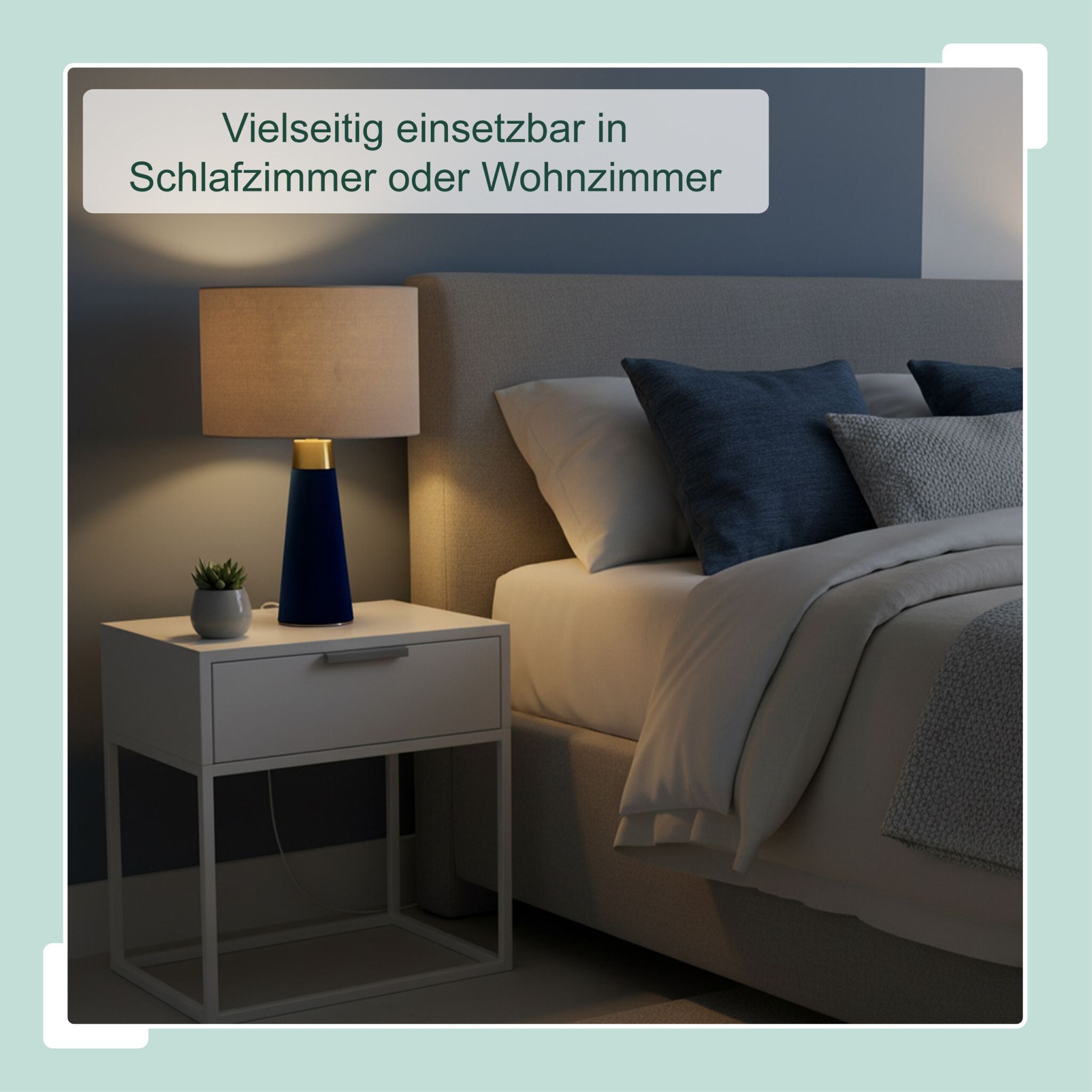 Tischlampe Samt & Leinen Beige-Blau-Gold von Relaxdays