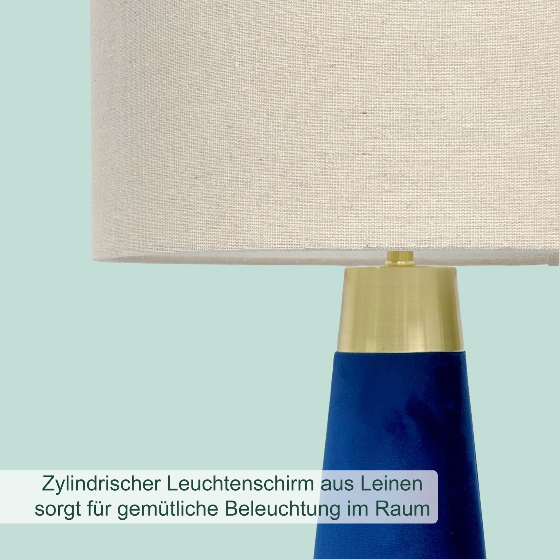 Tischlampe Samt & Leinen Beige-Blau-Gold von Relaxdays