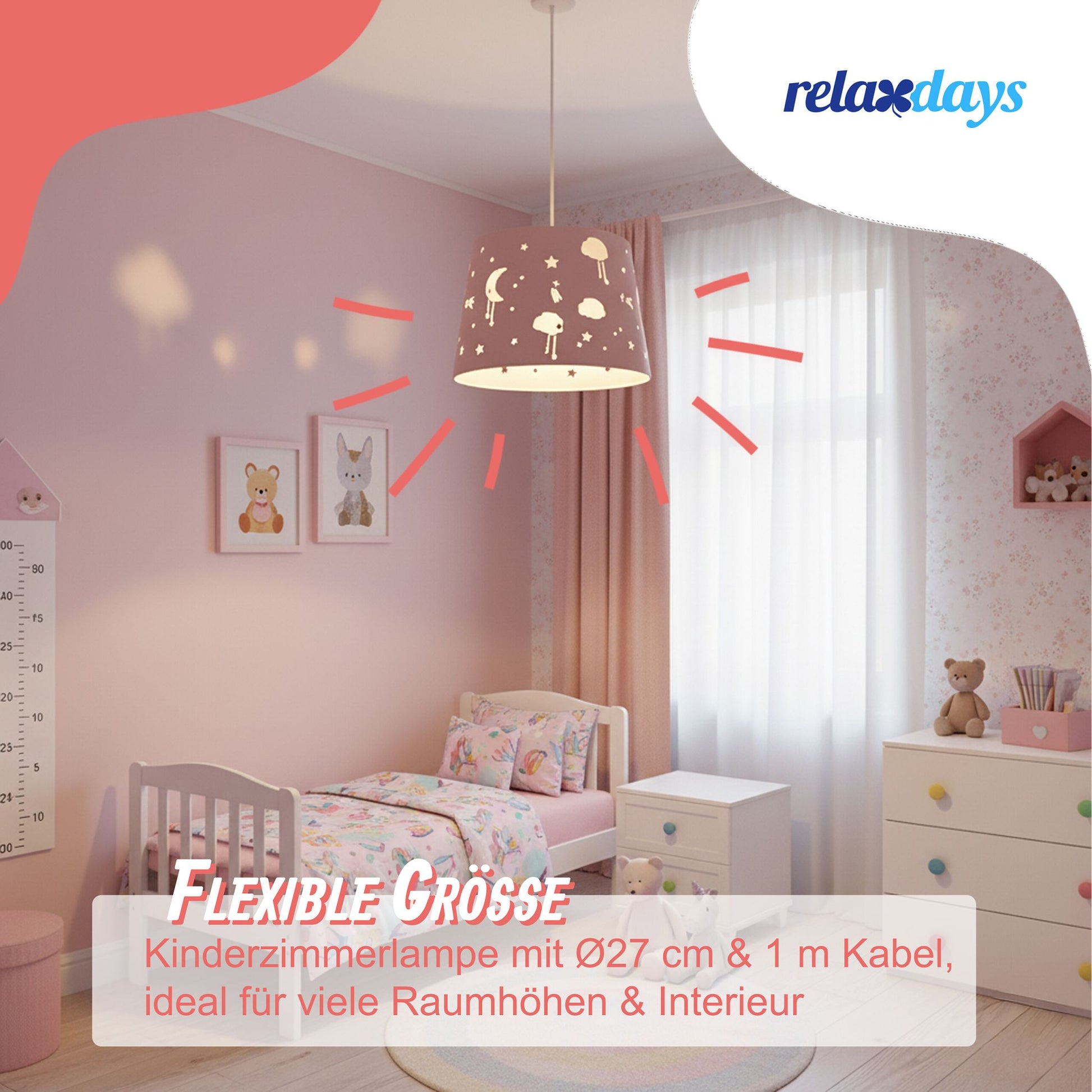 Hängelampe Kinderzimmer Abendhimmel Weiss-Rosa von Relaxdays