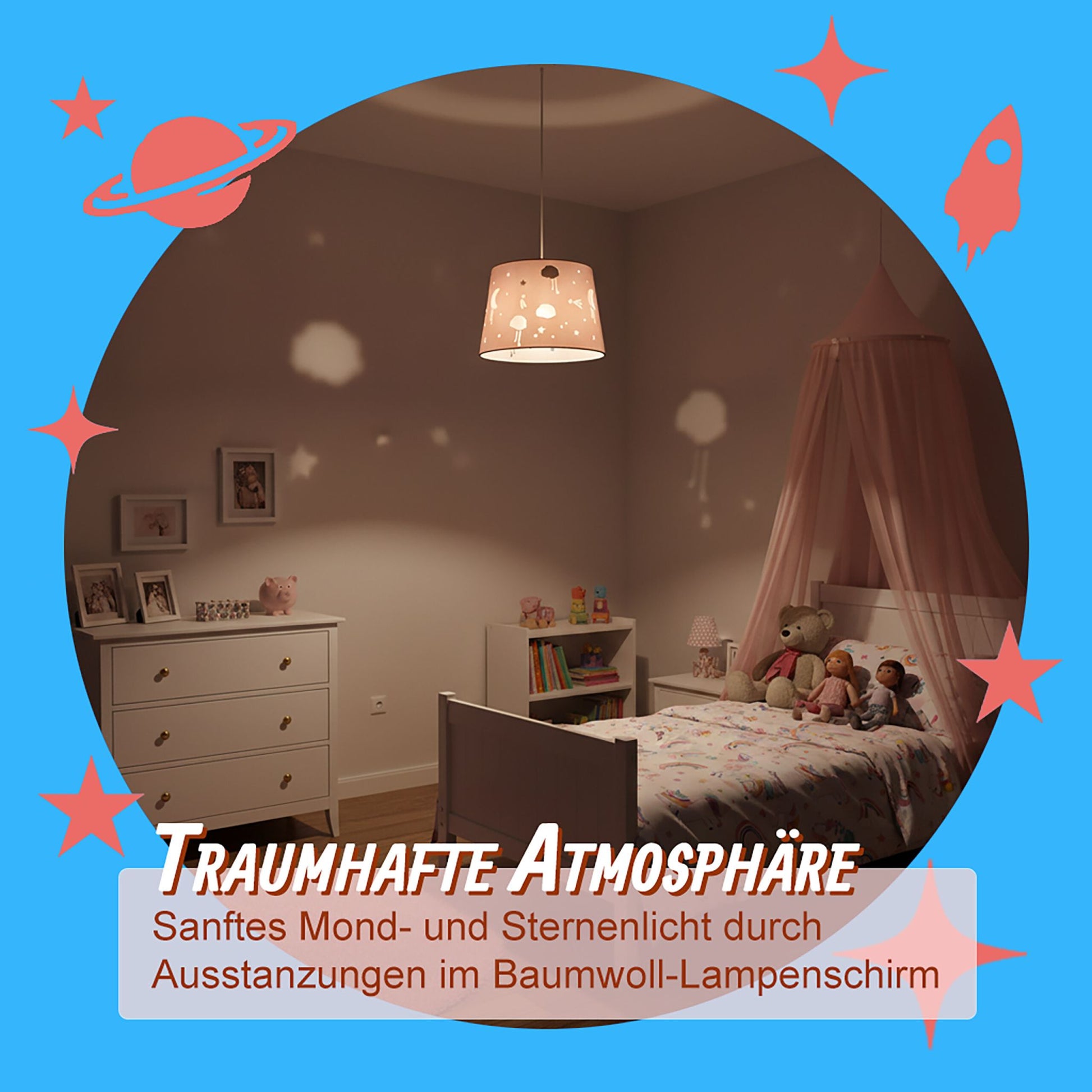 Hängelampe Kinderzimmer Abendhimmel Weiss-Rosa von Relaxdays