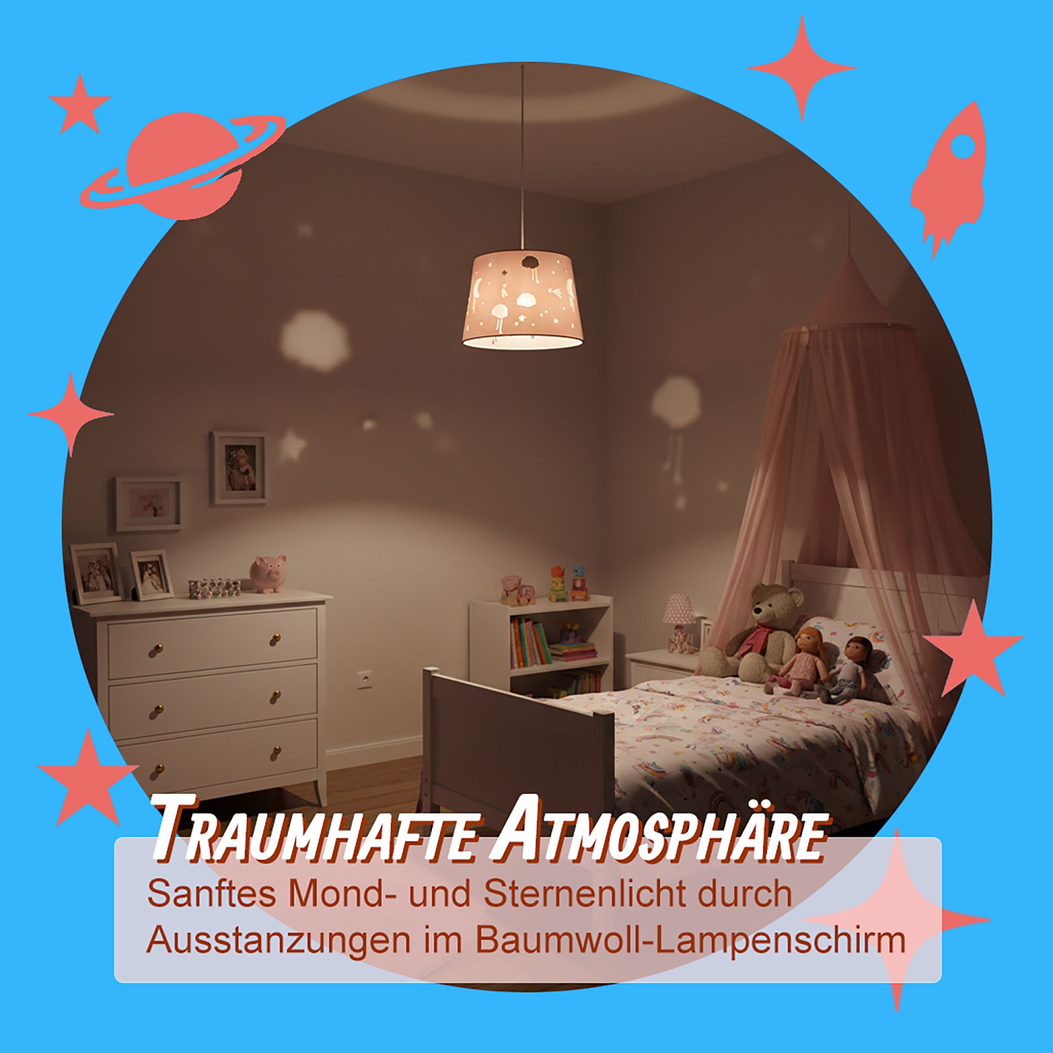 Hängelampe Kinderzimmer Abendhimmel Weiss-Rosa von Relaxdays