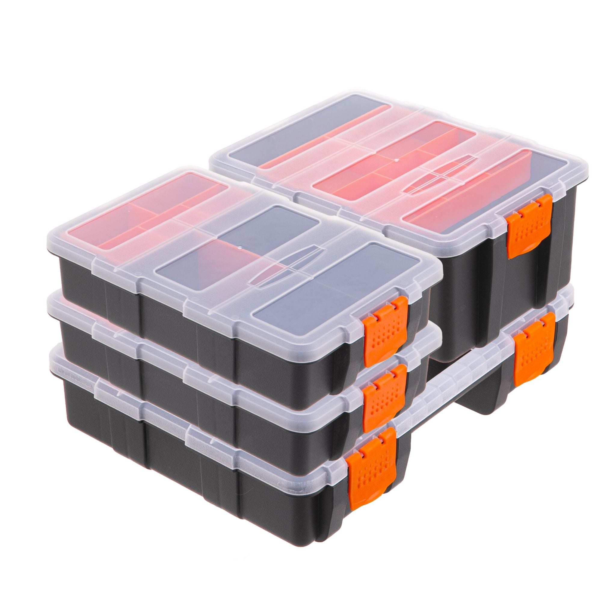 Sortierbox 4er-Set Orange-Schwarz-Transparent von Relaxdays