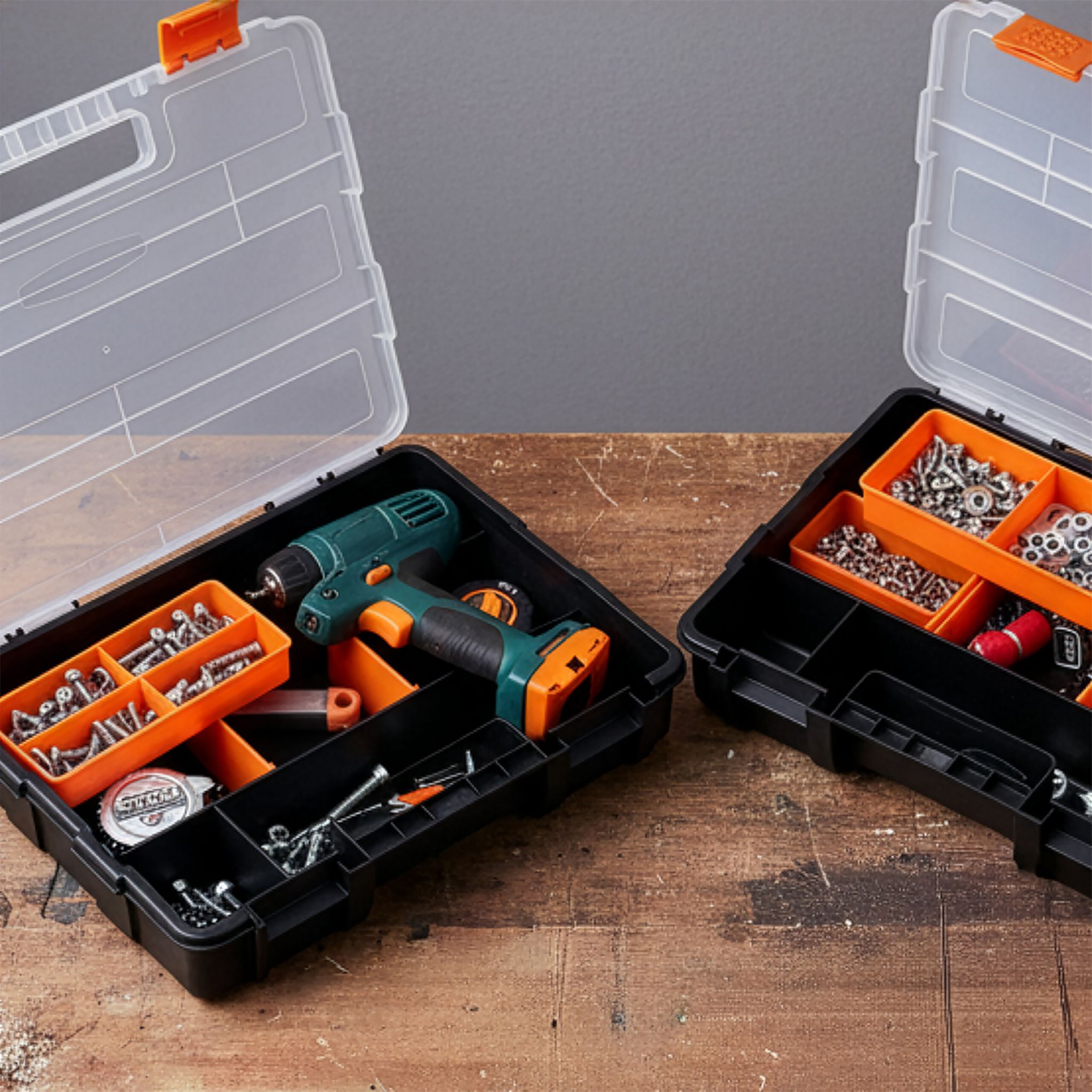 Sortierbox 4er-Set Orange-Schwarz-Transparent von Relaxdays