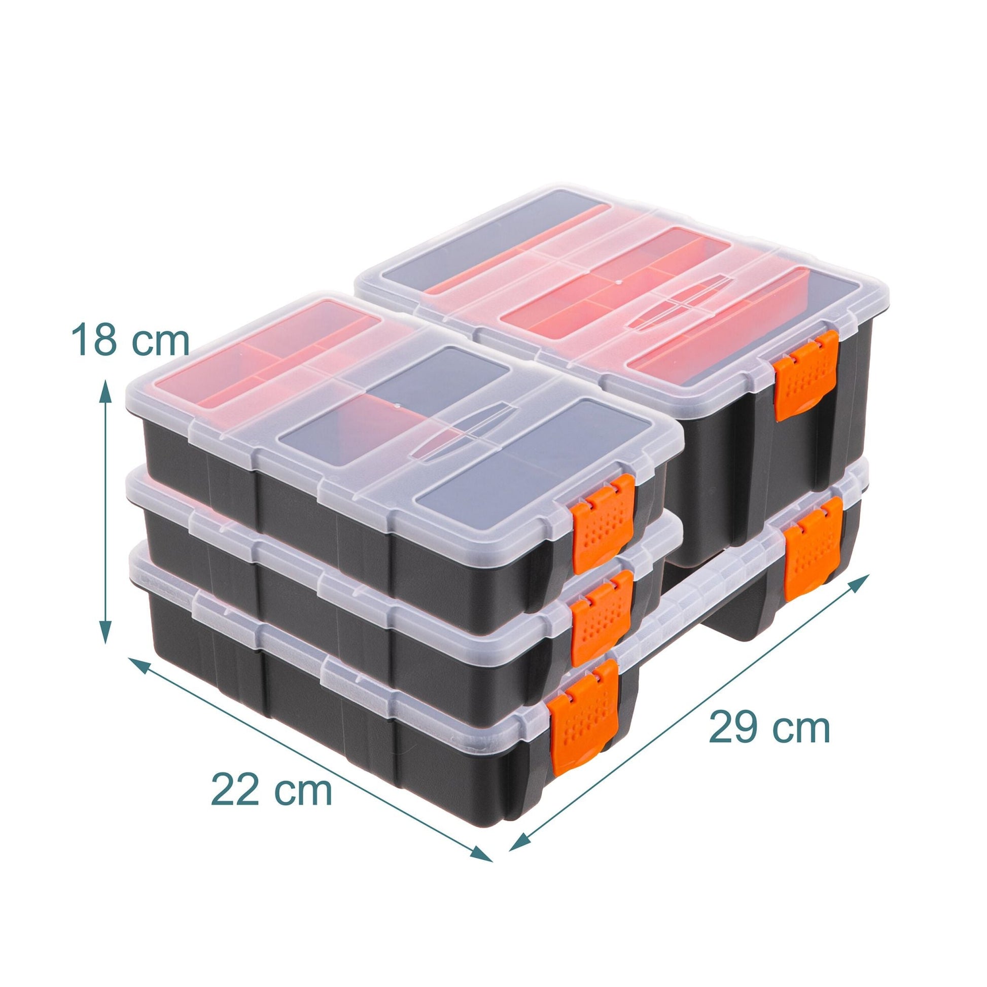 Sortierbox 4er-Set Orange-Schwarz-Transparent von Relaxdays