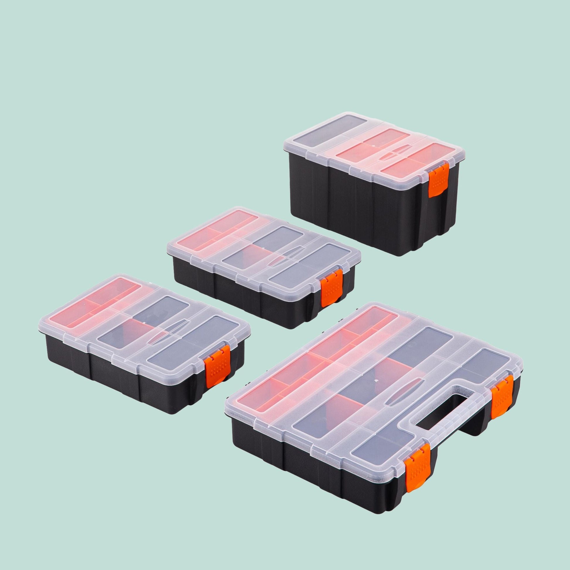 Sortierbox 4er-Set Orange-Schwarz-Transparent von Relaxdays