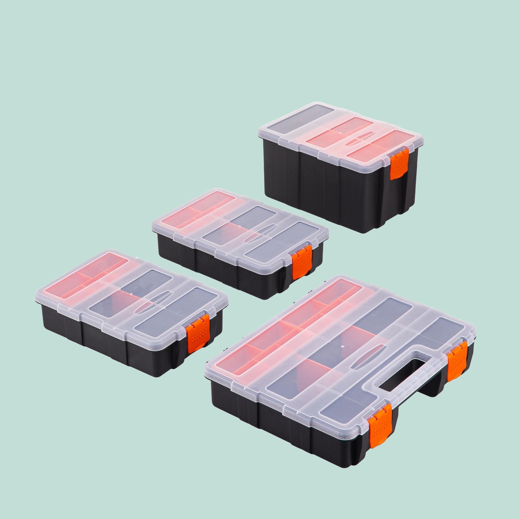 Sortierbox 4er-Set Orange-Schwarz-Transparent von Relaxdays