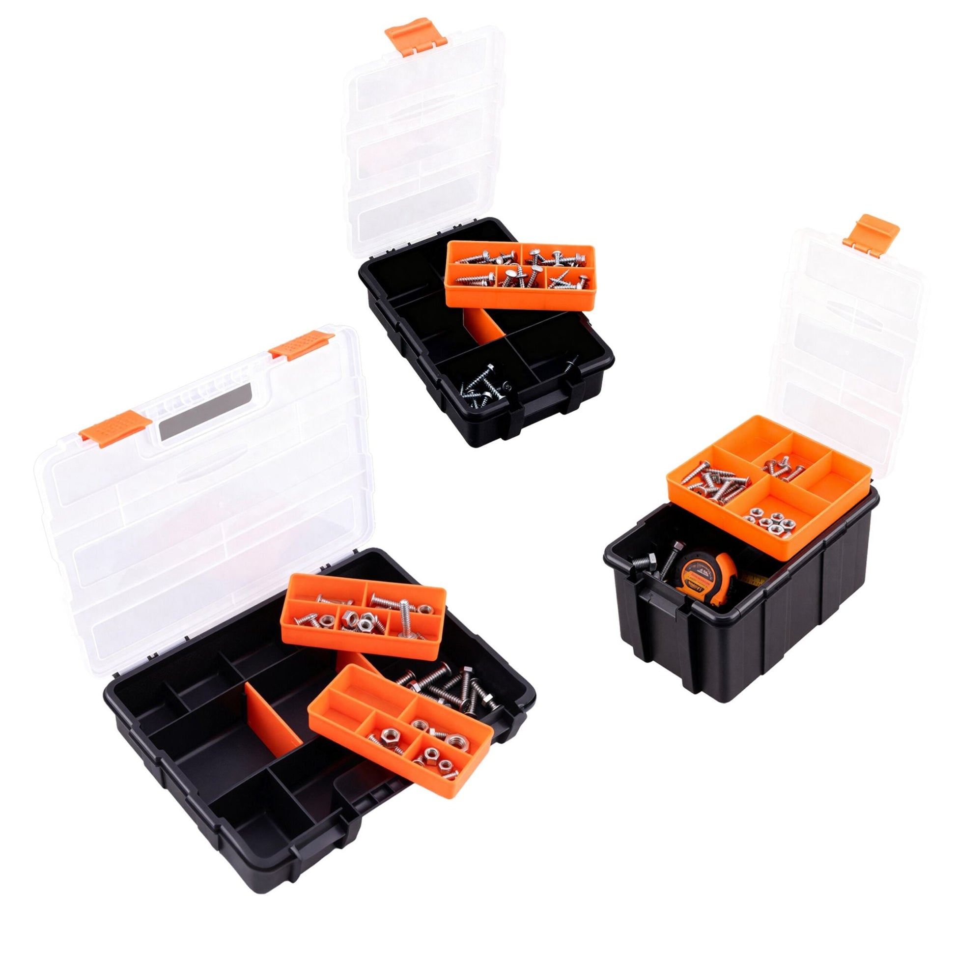 Sortierbox 4er-Set Orange-Schwarz-Transparent von Relaxdays