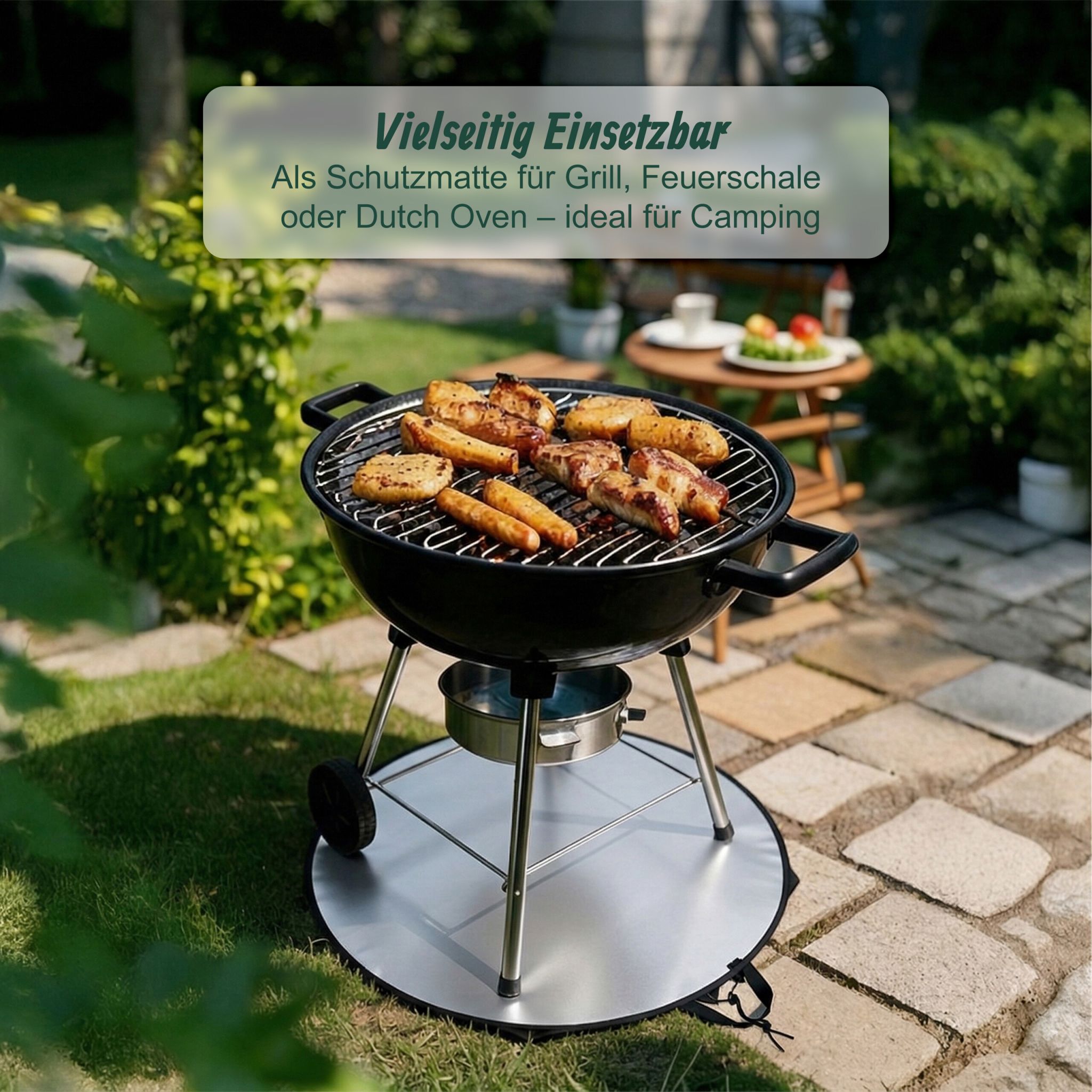 Feuerfeste Unterlage Grill & Feuerschale Schwarz-Silber von Relaxdays