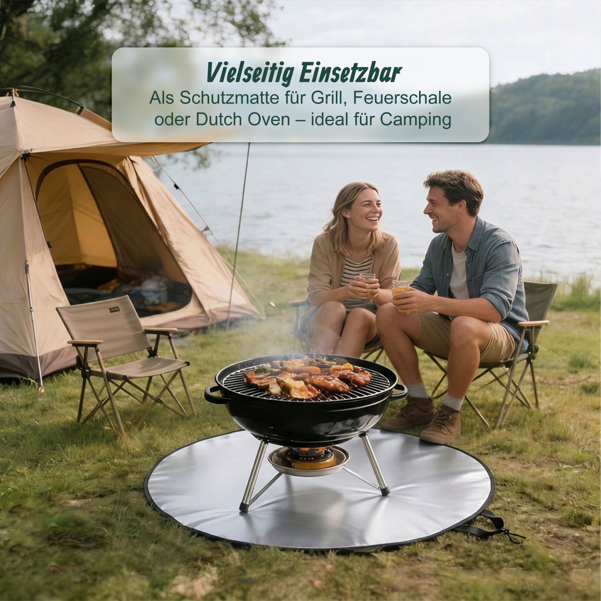 Feuerfeste Unterlage Grill & Feuerschale Schwarz-Silber von Relaxdays