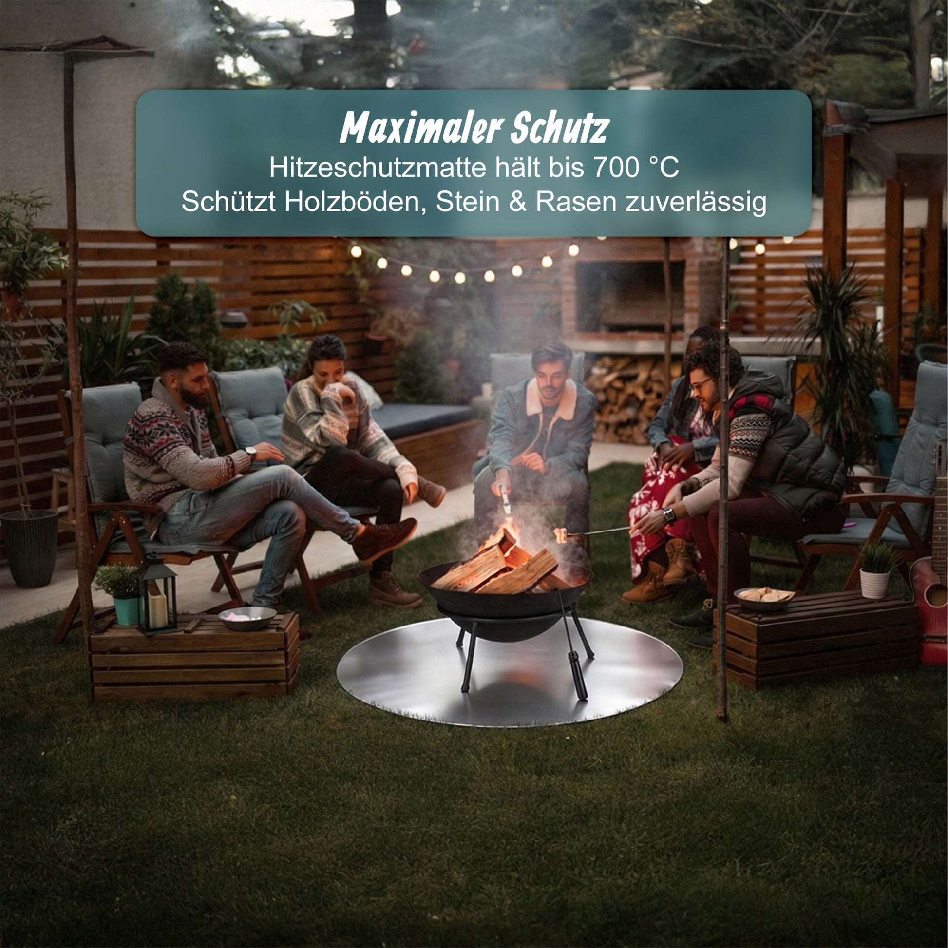 Feuerfeste Unterlage Grill & Feuerschale Schwarz-Silber von Relaxdays