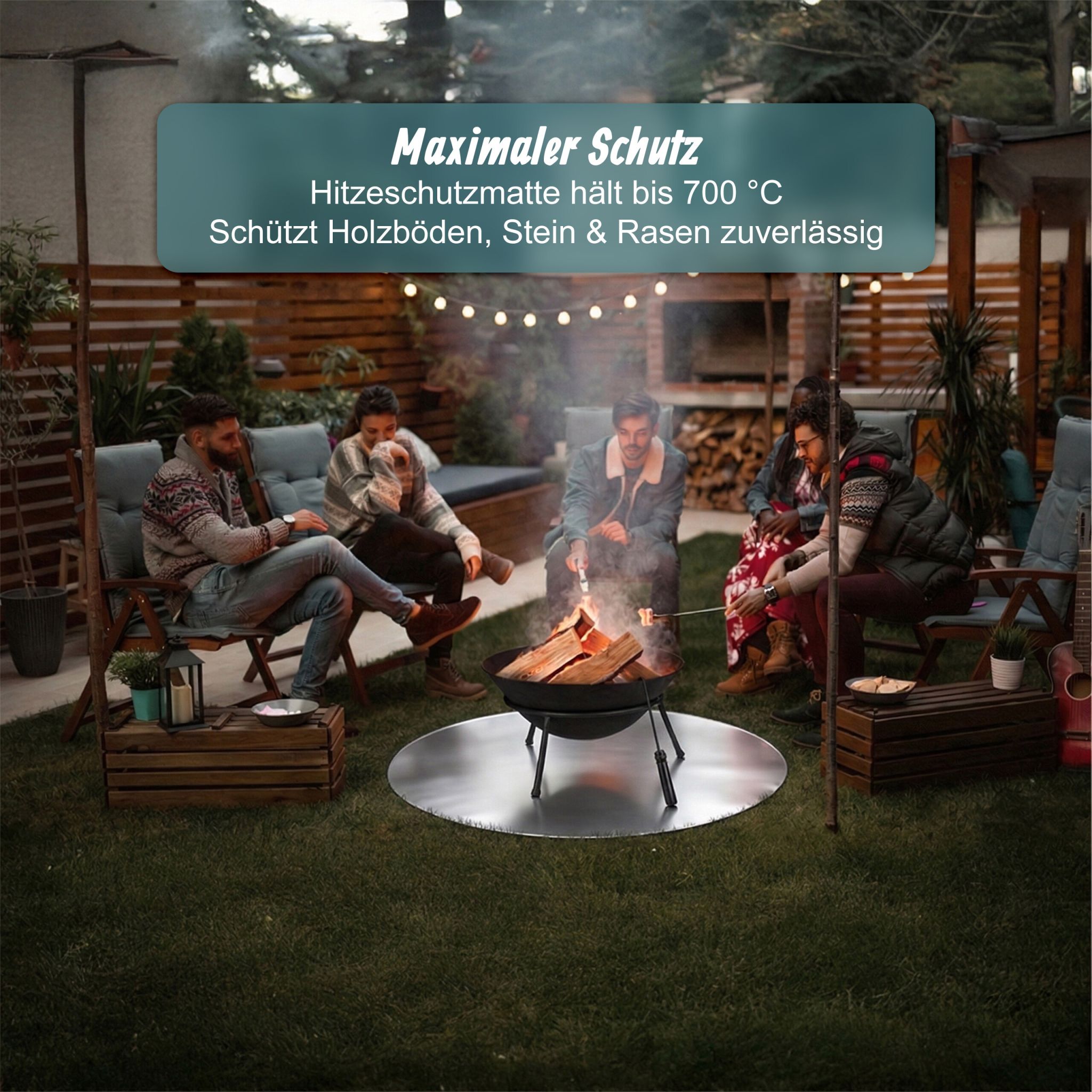 Feuerfeste Unterlage Grill & Feuerschale Schwarz-Silber von Relaxdays