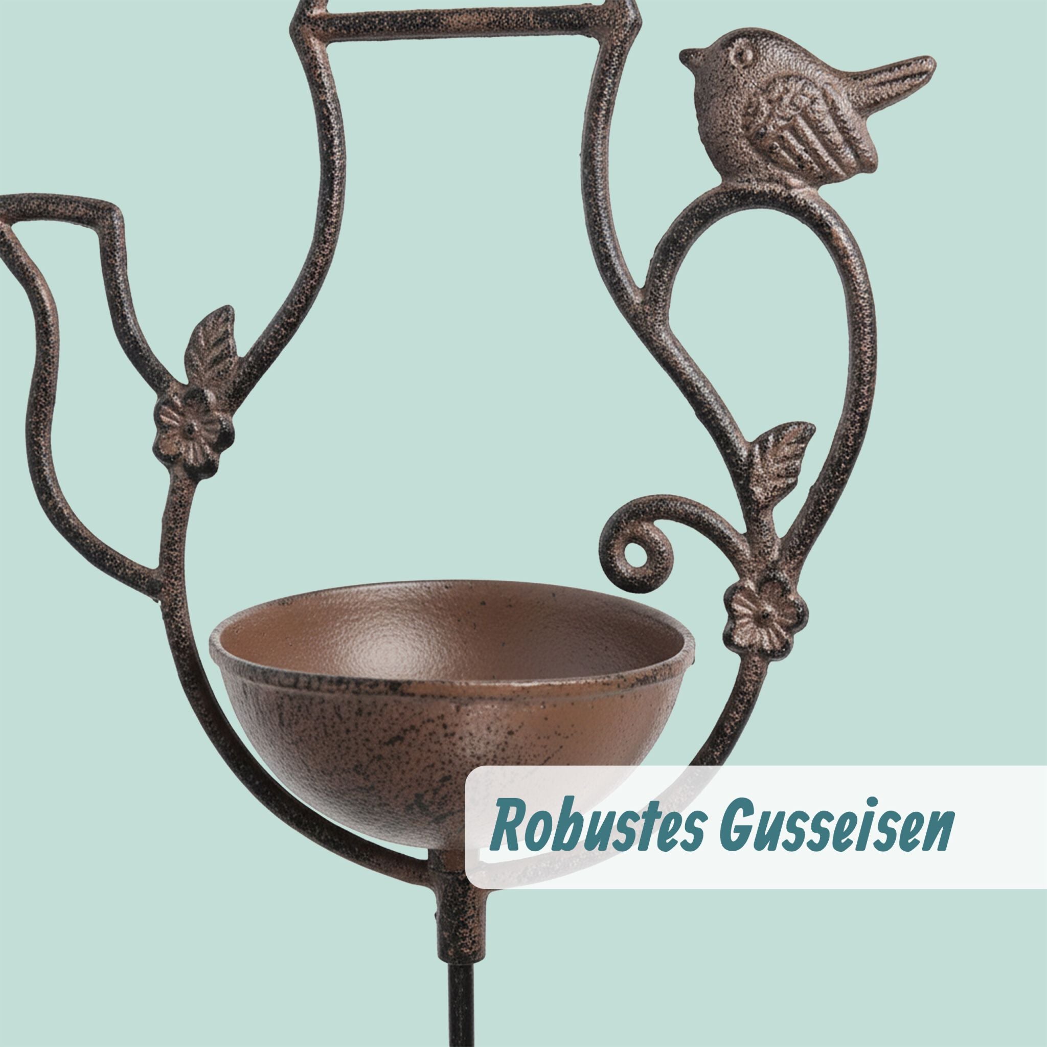 Vogeltränke Teekanne Gusseisen Braun von Relaxdays