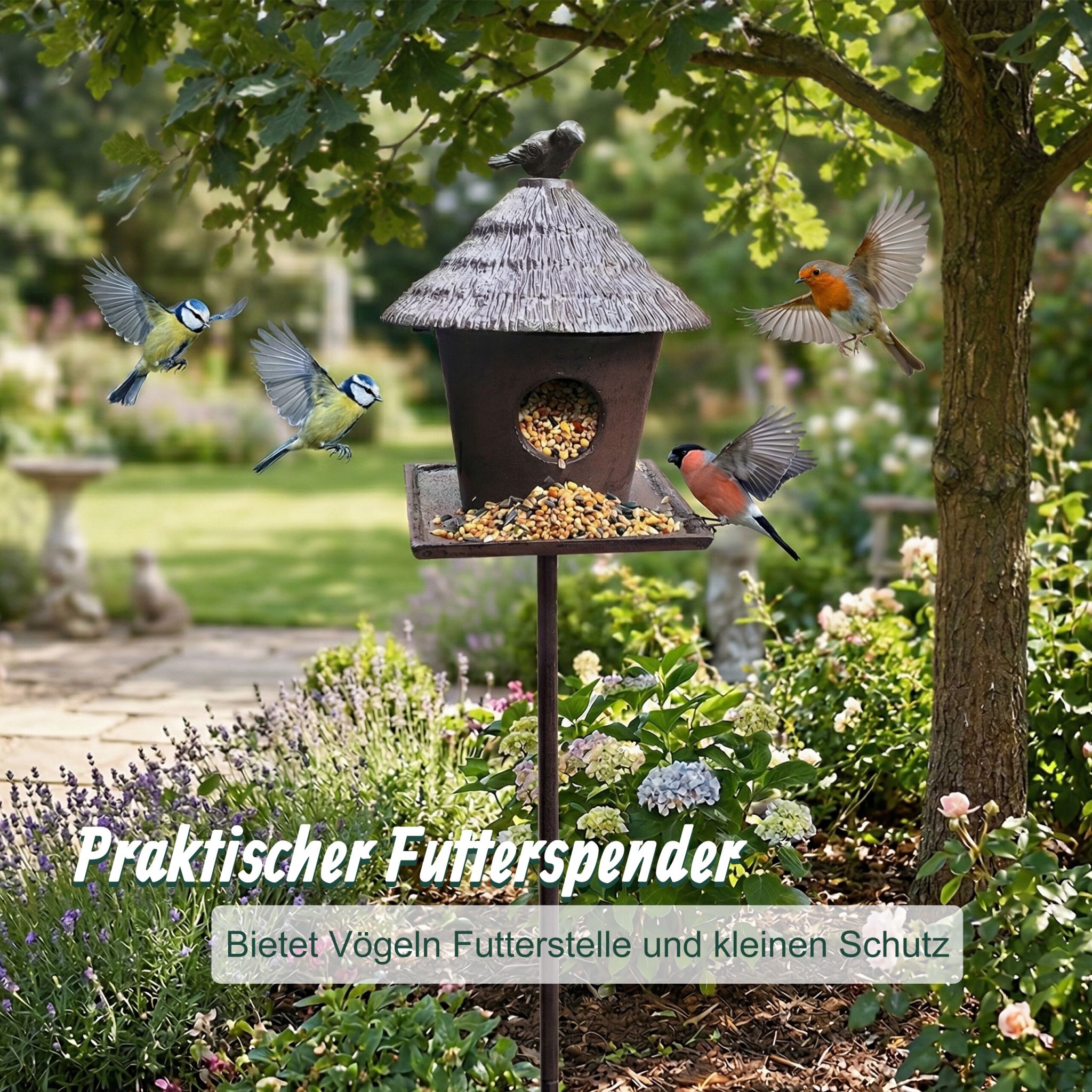 Gusseisen Vogelfutterhaus mit Ständer Braun von Relaxdays