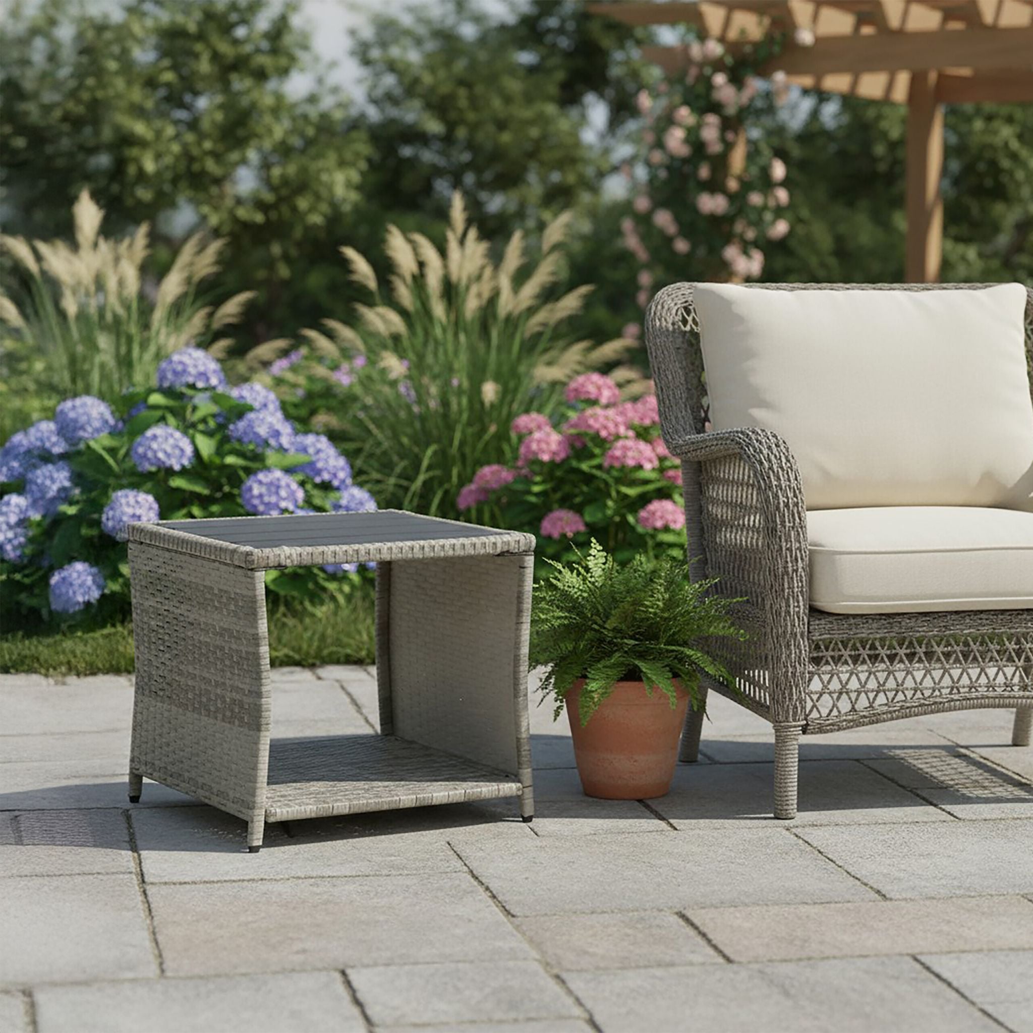 Balkontisch Polyrattan Schwarz-Grau von Relaxdays