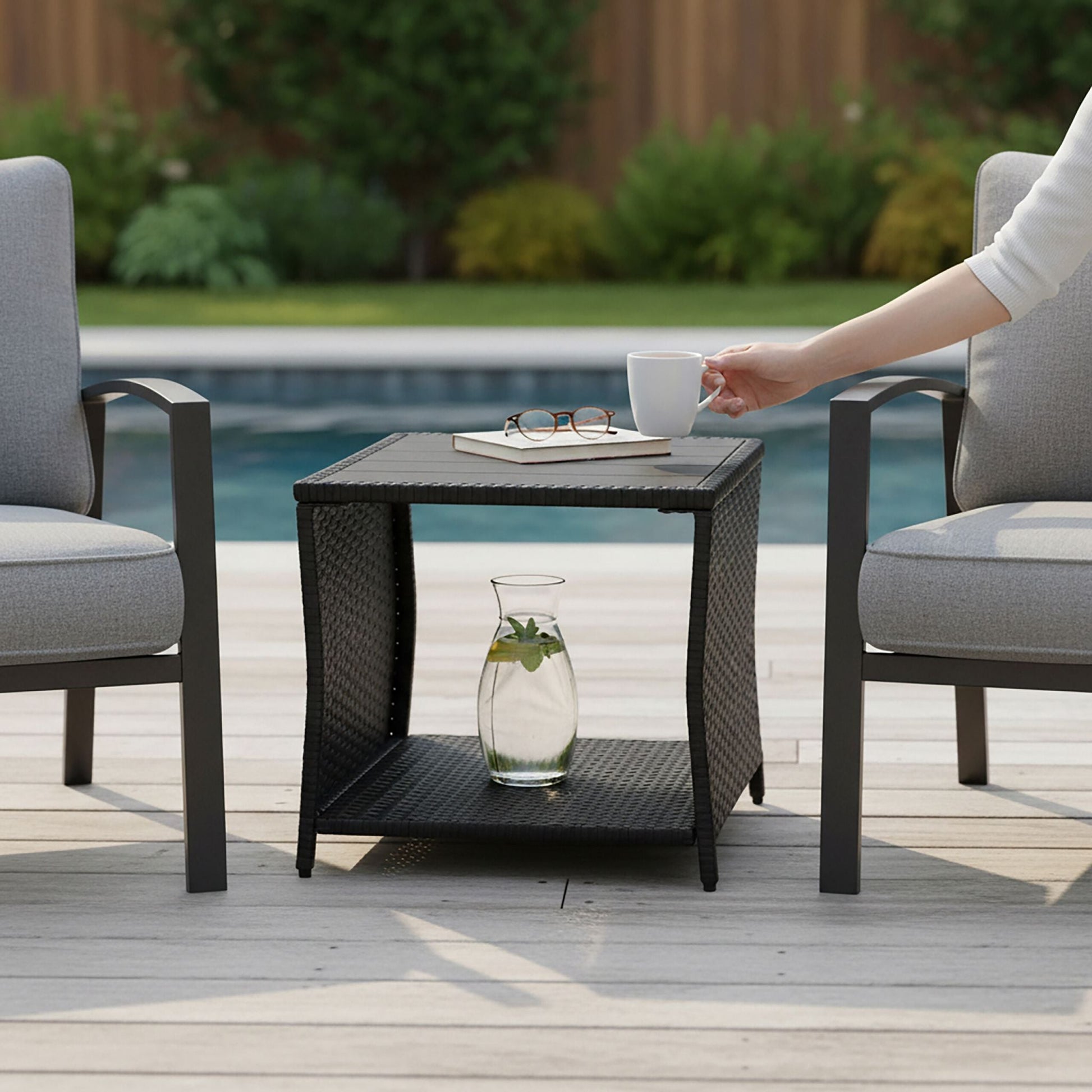 Balkontisch Polyrattan Schwarz von Relaxdays
