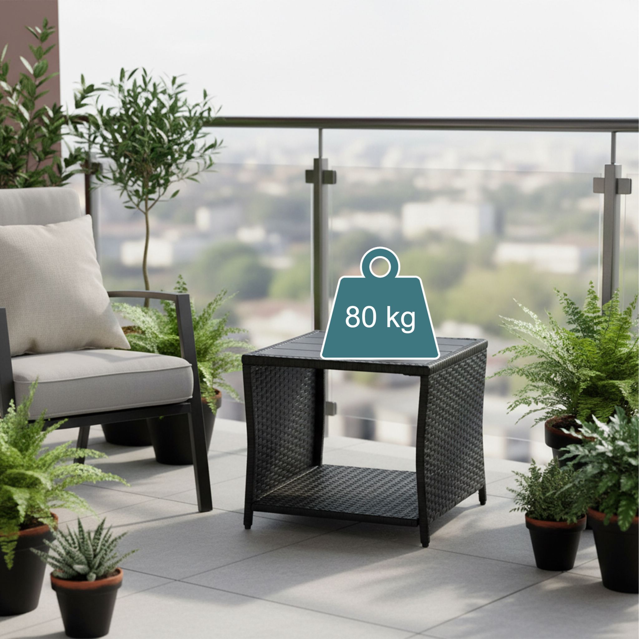 Balkontisch Polyrattan Schwarz von Relaxdays