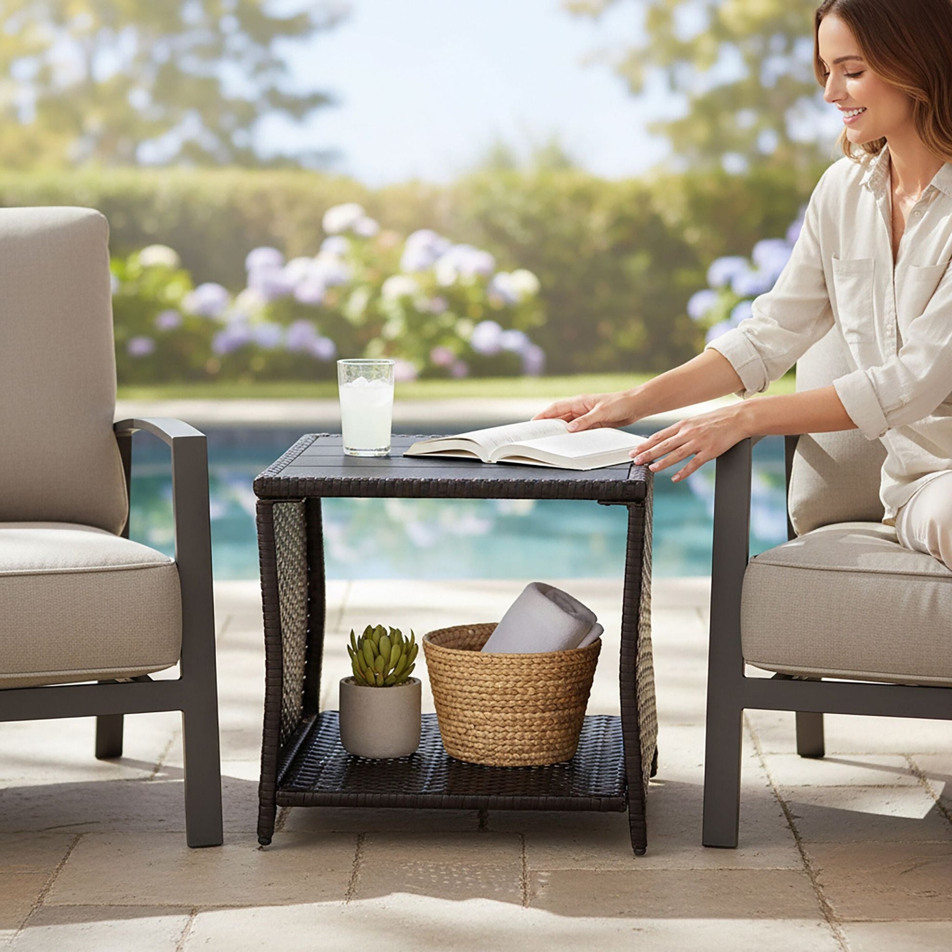 Balkontisch Polyrattan Braun-Schwarz von Relaxdays
