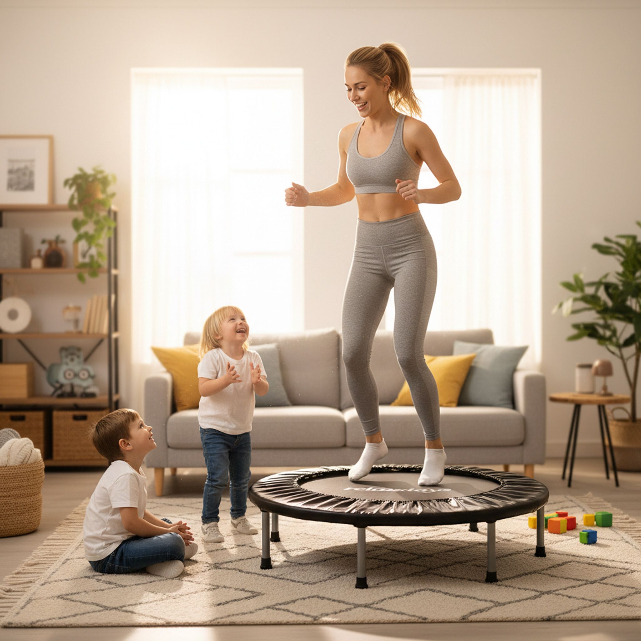 Indoor Trampolin Ø 95cm Blau-Schwarz von Relaxdays