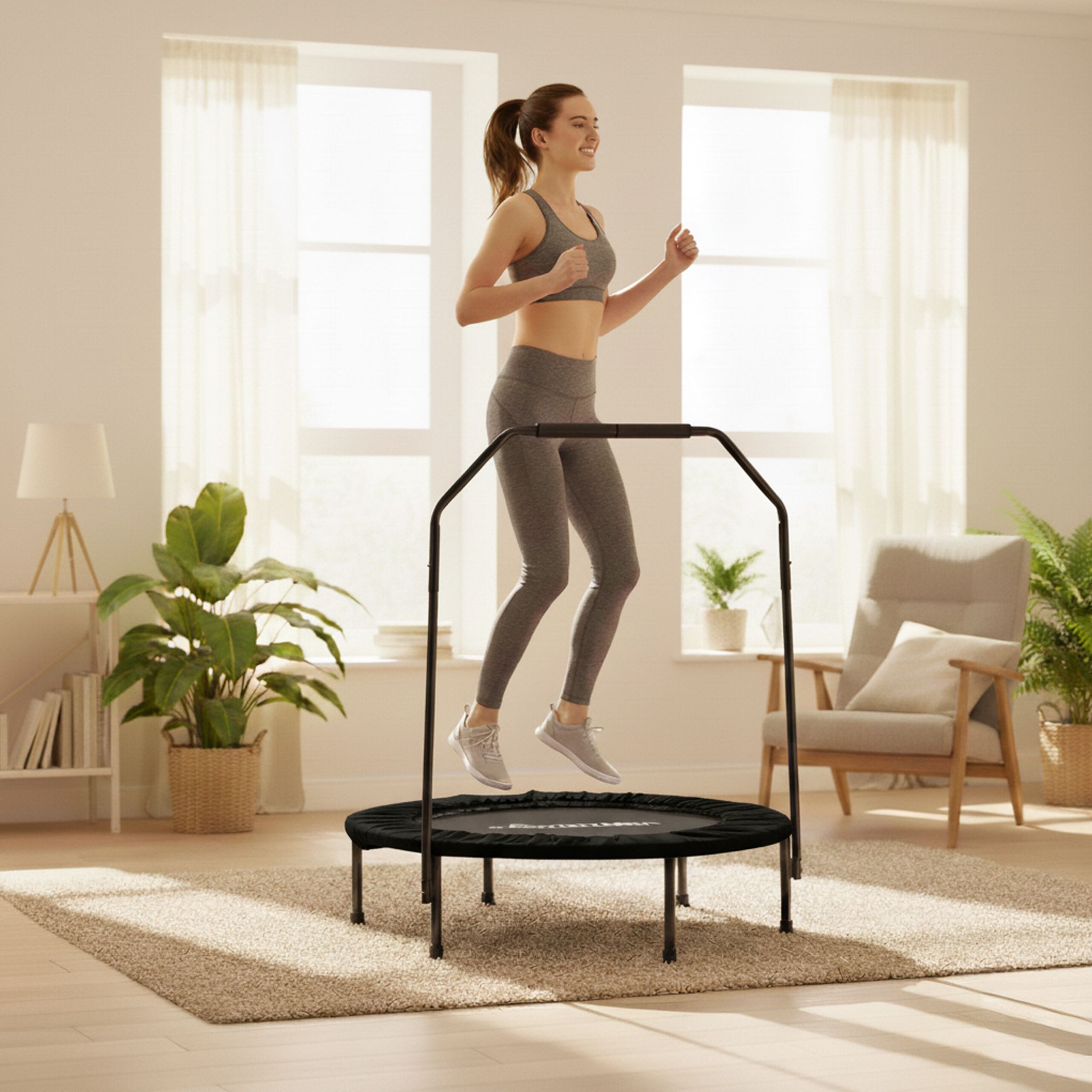 Trampolin mit Haltestange Ø 102cm Schwarz von Relaxdays