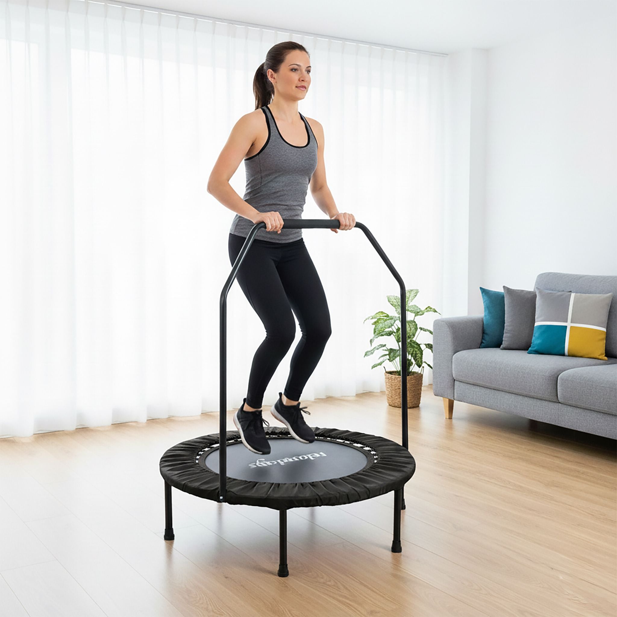 Trampolin mit Haltestange Ø 102cm Schwarz von Relaxdays