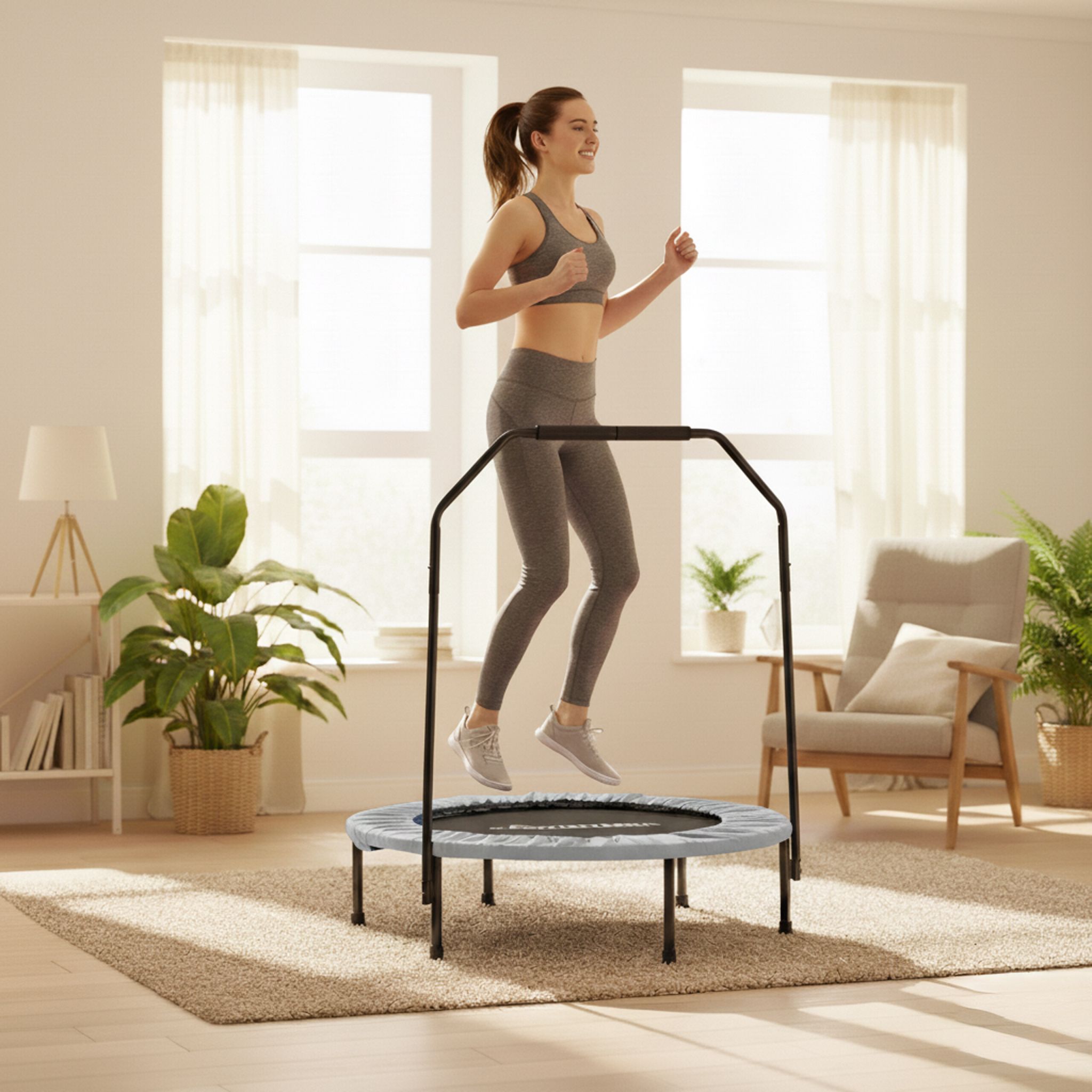 Trampolin mit Haltestange Ø 102cm Schwarz-Grau von Relaxdays