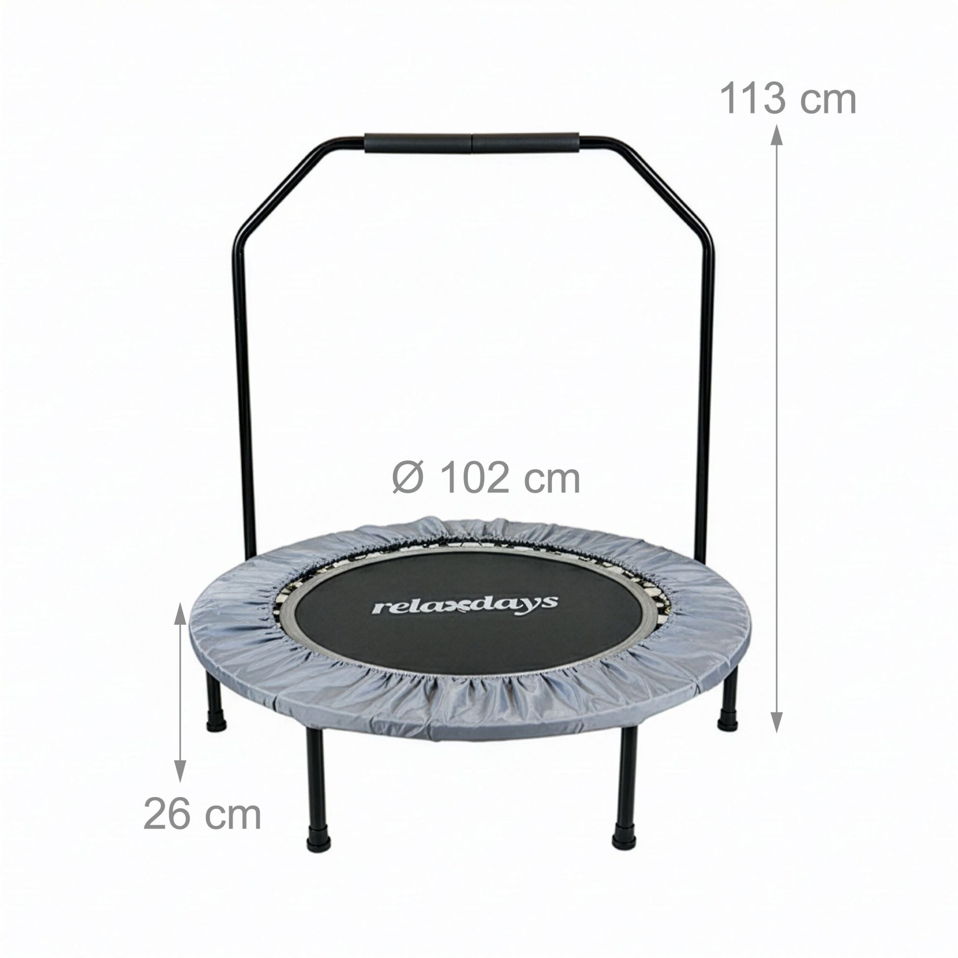 Trampolin mit Haltestange Ø 102cm Schwarz-Grau von Relaxdays