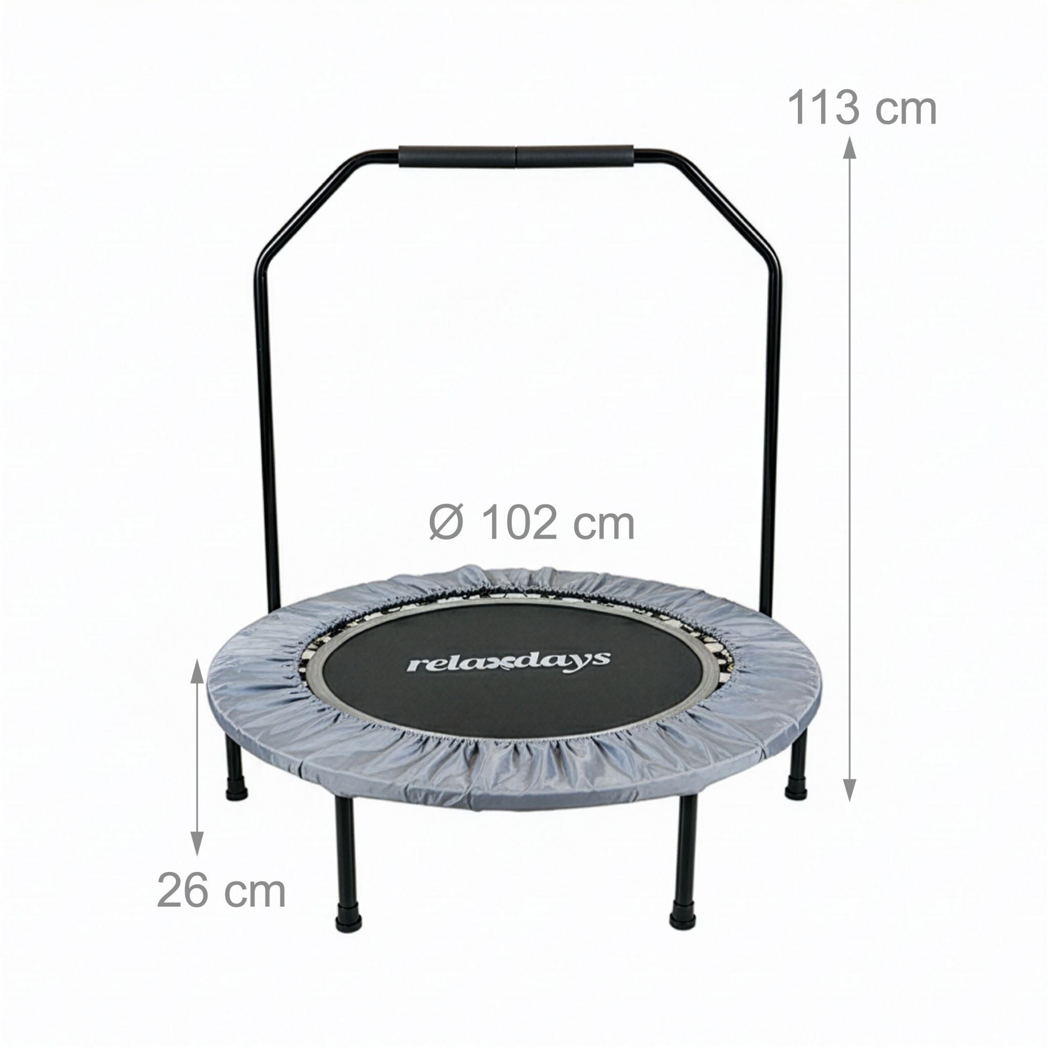 Trampolin mit Haltestange Ø 102cm Schwarz-Grau von Relaxdays