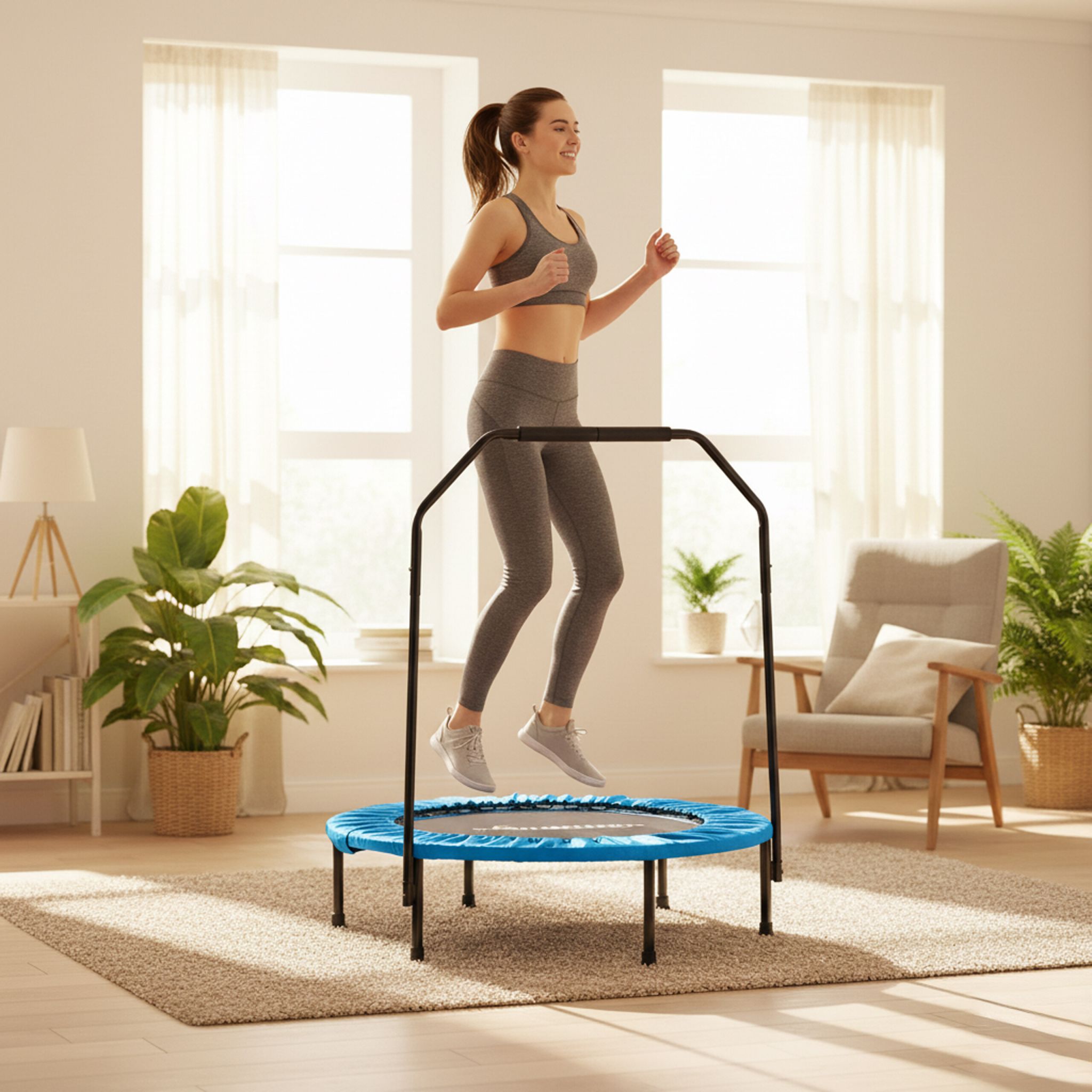 Trampolin mit Haltestange Ø 102cm Blau-Schwarz von Relaxdays