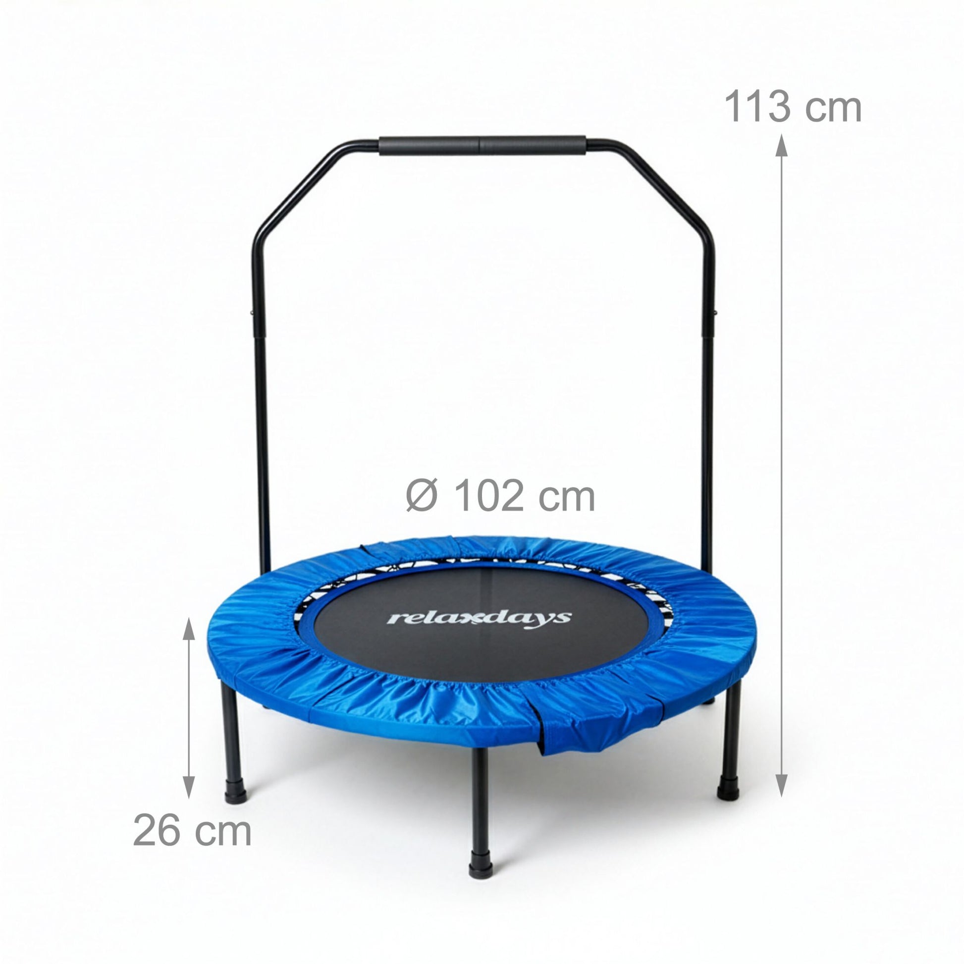Trampolin mit Haltestange Ø 102cm Blau-Schwarz von Relaxdays