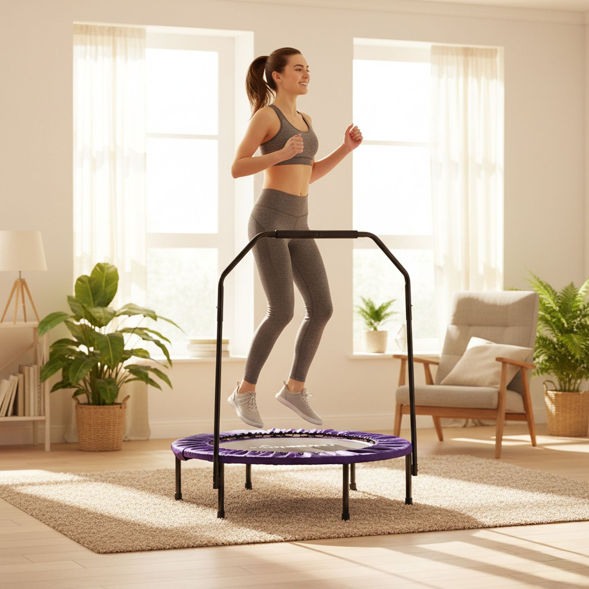 Trampolin mit Haltestange Ø 102cm Lila-Schwarz von Relaxdays
