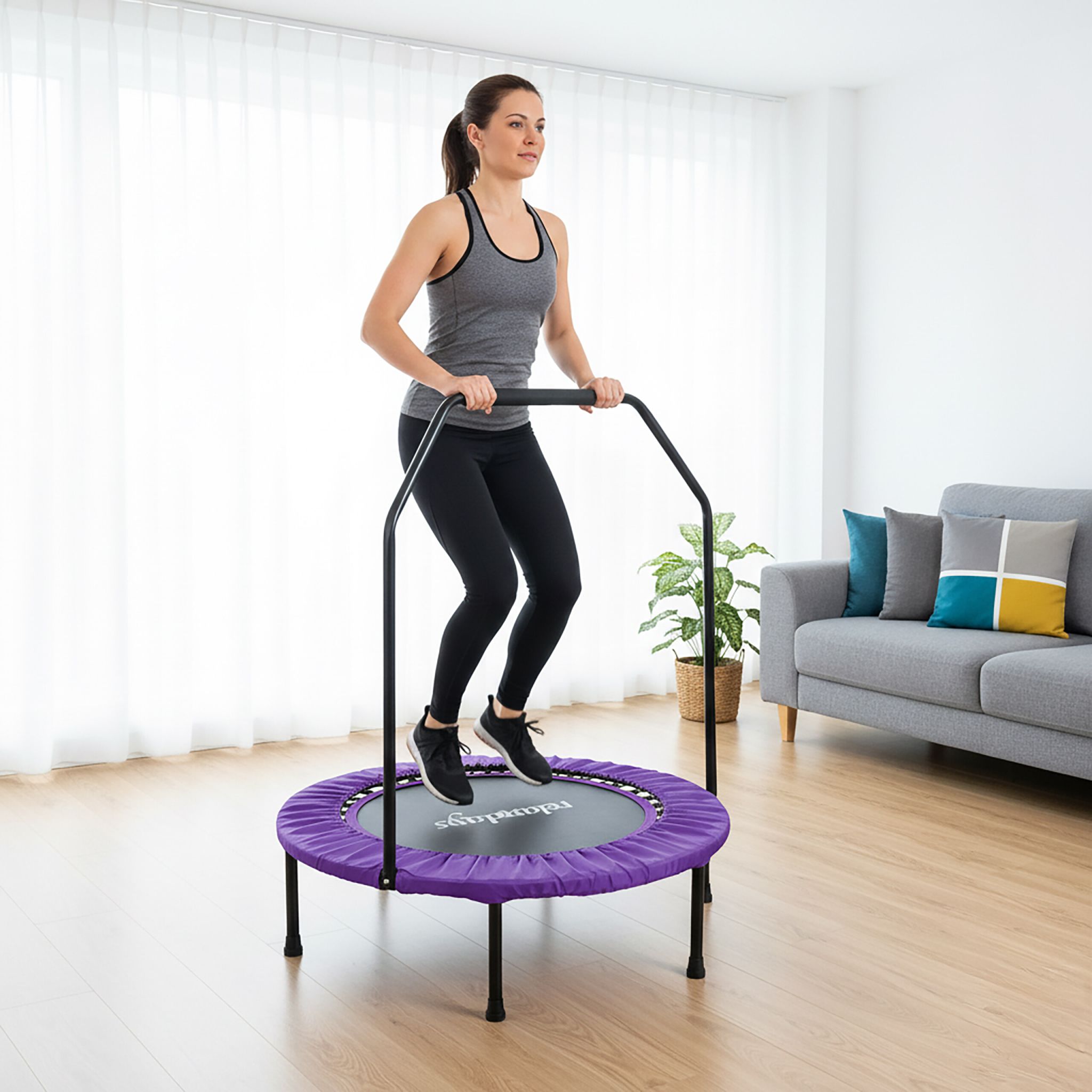 Trampolin mit Haltestange Ø 102cm Lila-Schwarz von Relaxdays