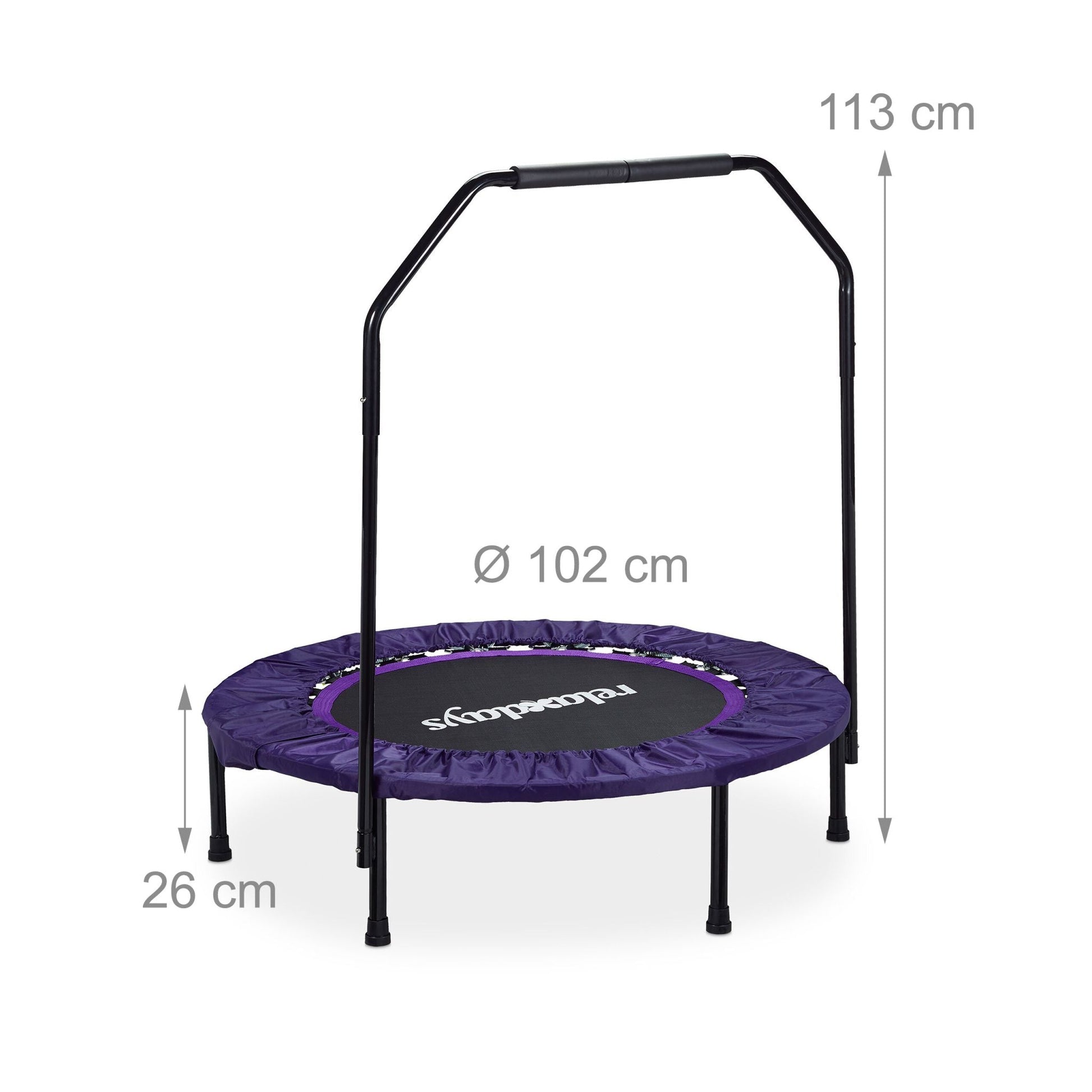Trampolin mit Haltestange Ø 102cm Lila-Schwarz von Relaxdays