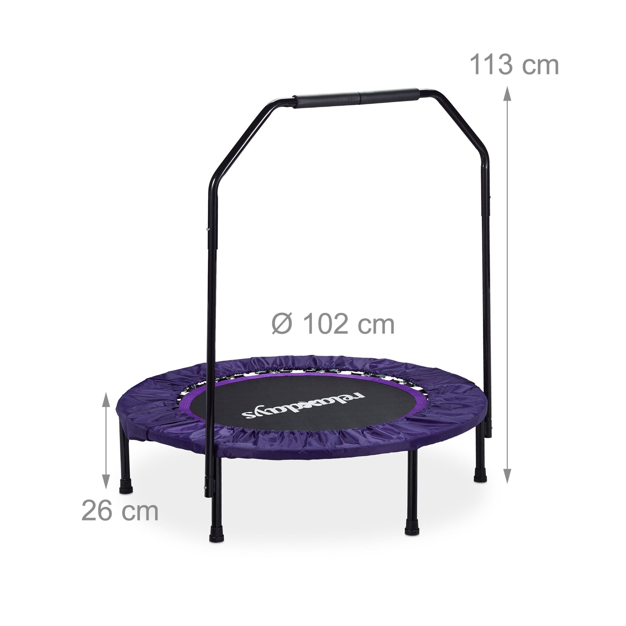 Trampolin mit Haltestange Ø 102cm Lila-Schwarz von Relaxdays