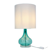 Tischlampe Glasfuss & Stoffschirm Weiss-Blau von Relaxdays