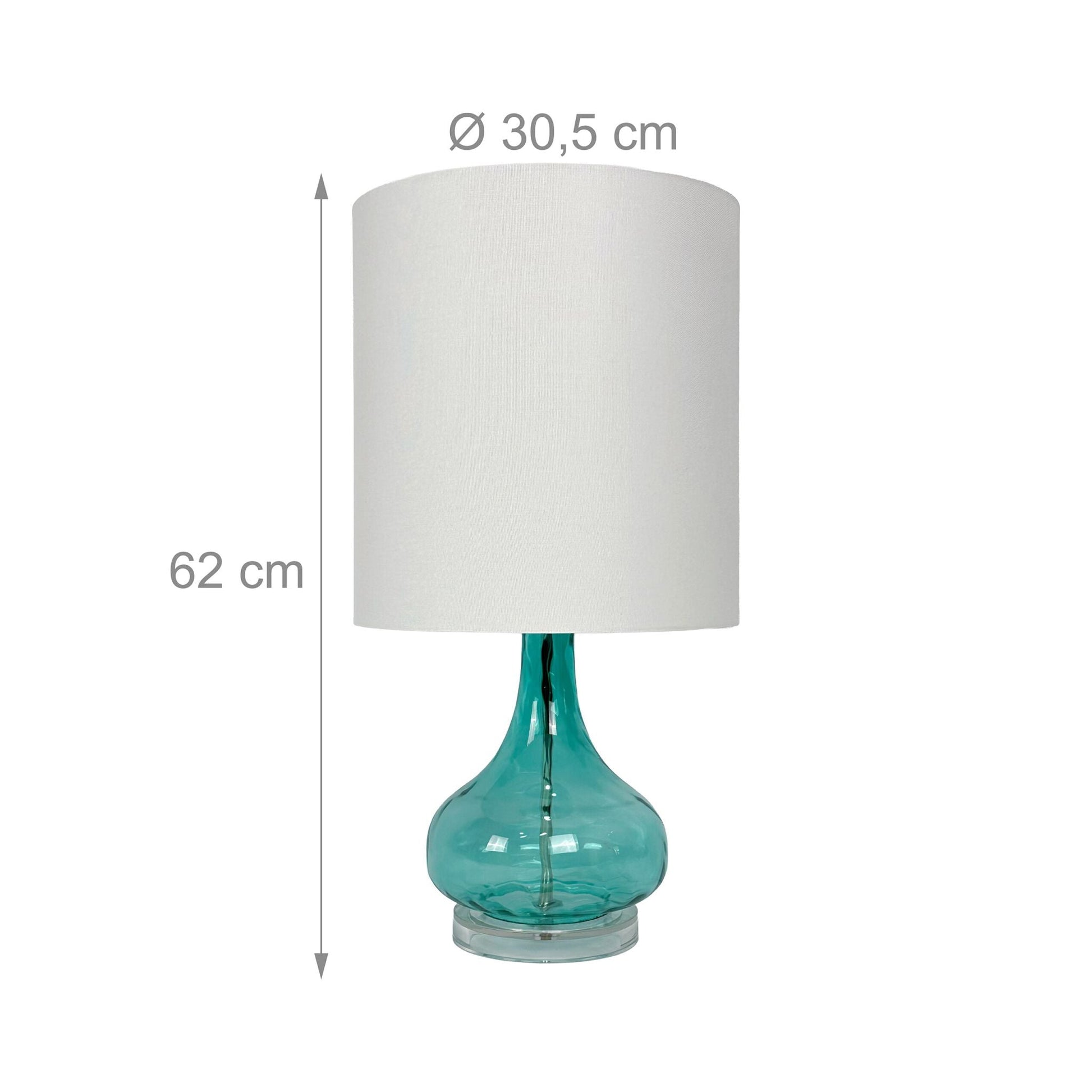 Tischlampe Glasfuss & Stoffschirm Weiss-Blau von Relaxdays
