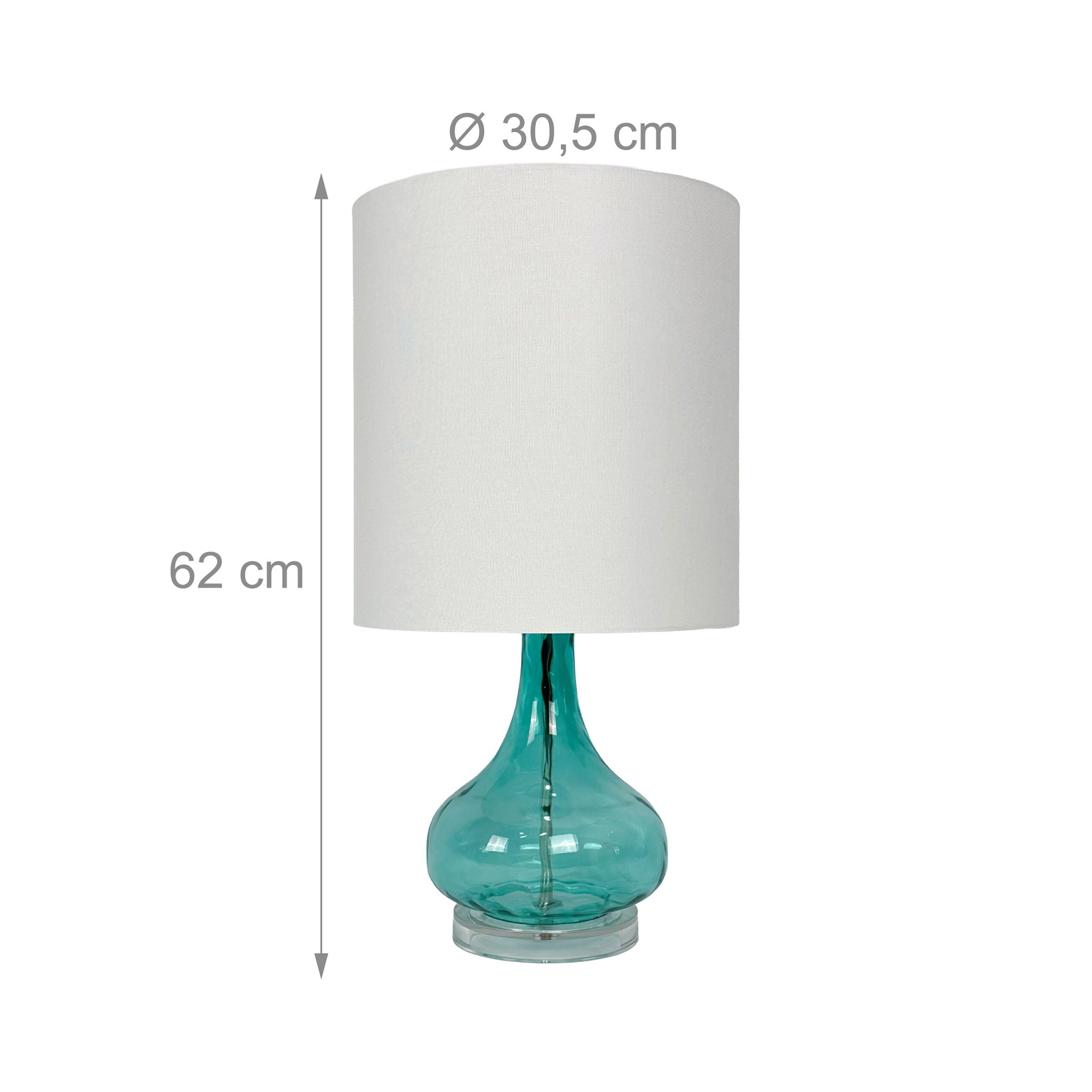 Tischlampe Glasfuss & Stoffschirm Weiss-Blau von Relaxdays