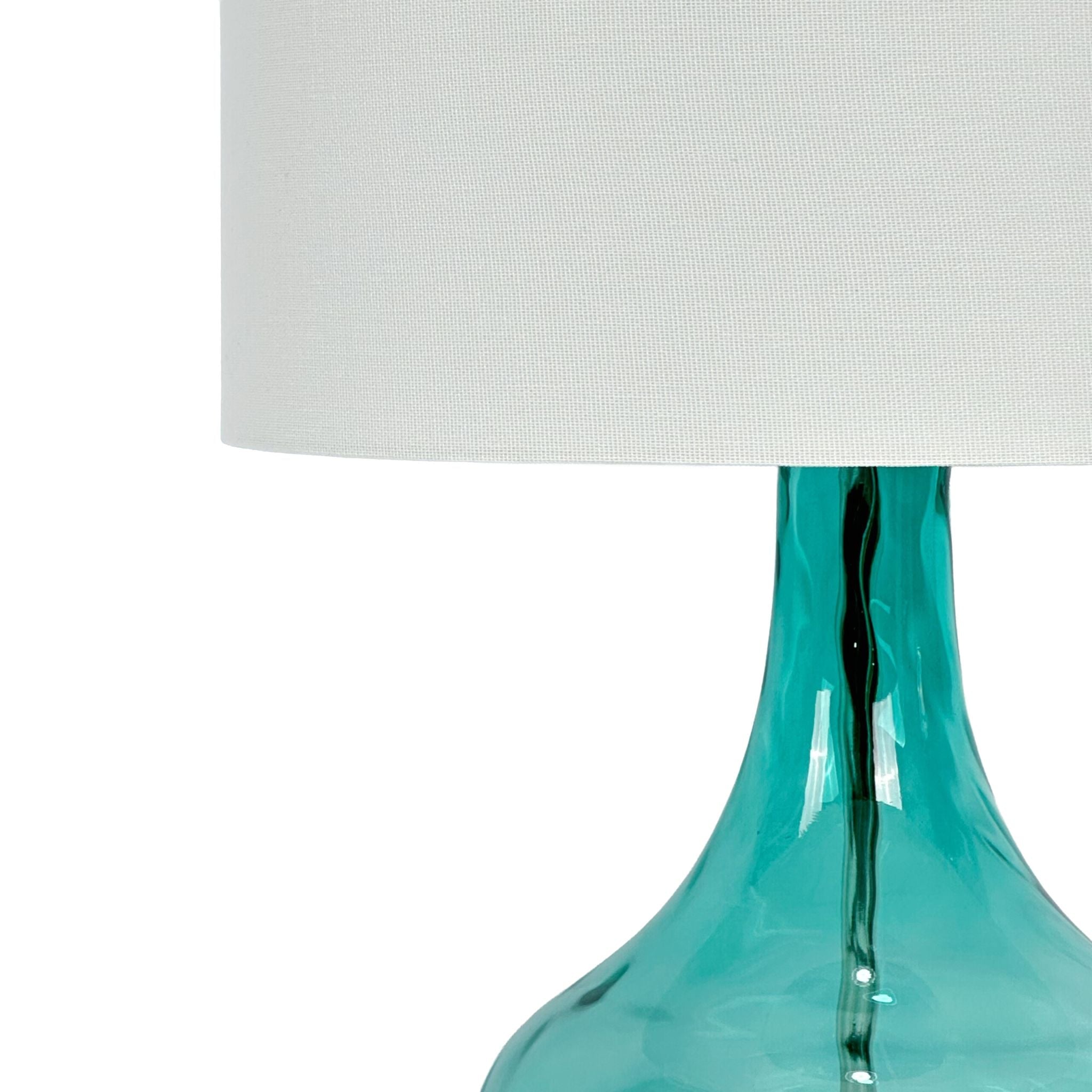 Tischlampe Glasfuss & Stoffschirm Weiss-Blau von Relaxdays