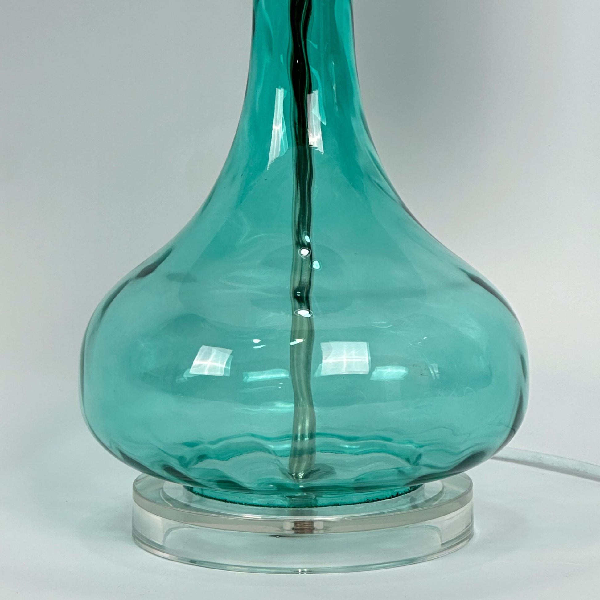 Tischlampe Glasfuss & Stoffschirm Weiss-Blau von Relaxdays